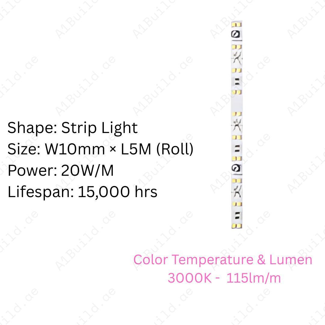 Tala LED Strip Light 20W/M, 3000K warm white, DC 12V, 240 LEDs/M, SMD 2835. Flexible, long-lasting 15,000 hrs, energy saving up to 80%.