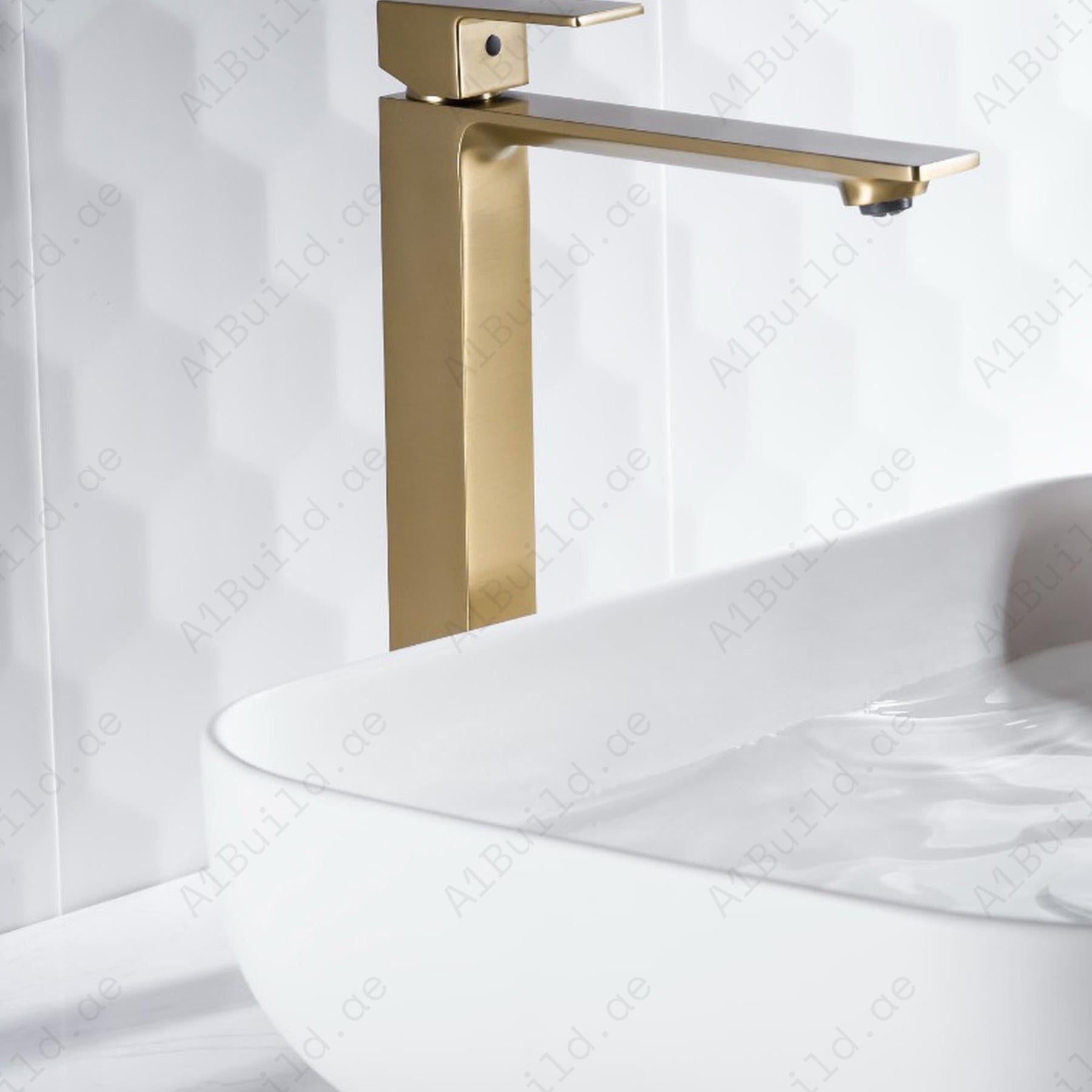 Tall Brushed Gold Basin Mixer