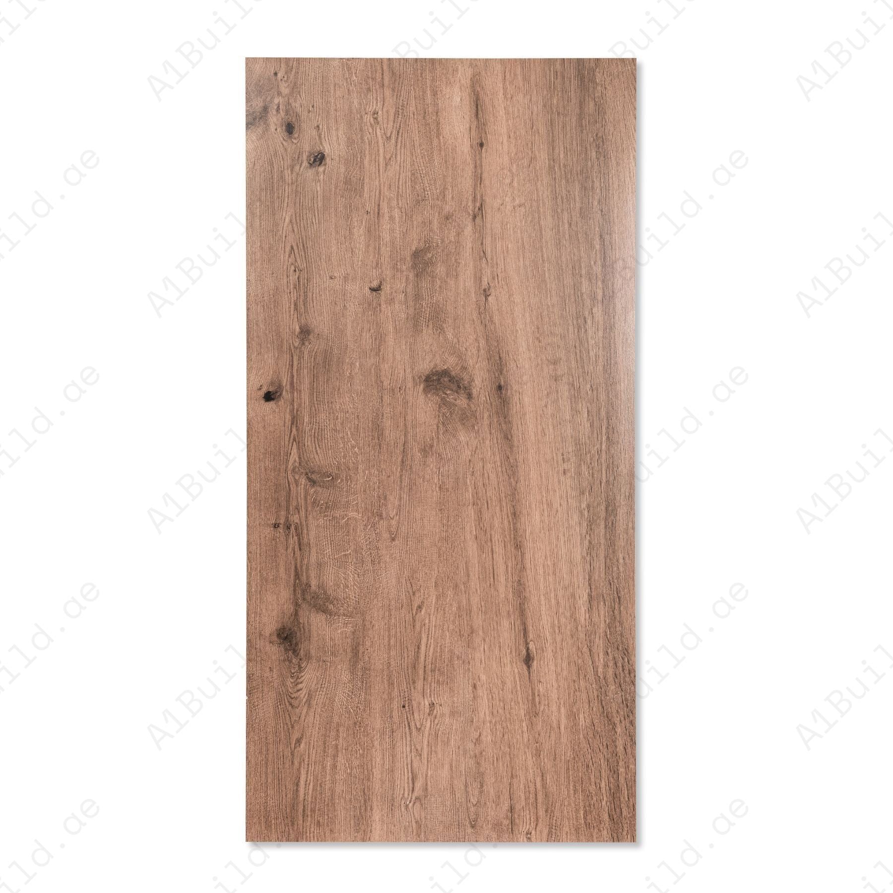 Teak Wood Brown porcelain tile 60×120cm features a realistic wood grain design, warm brown tones, durable porcelain body for floors and walls.