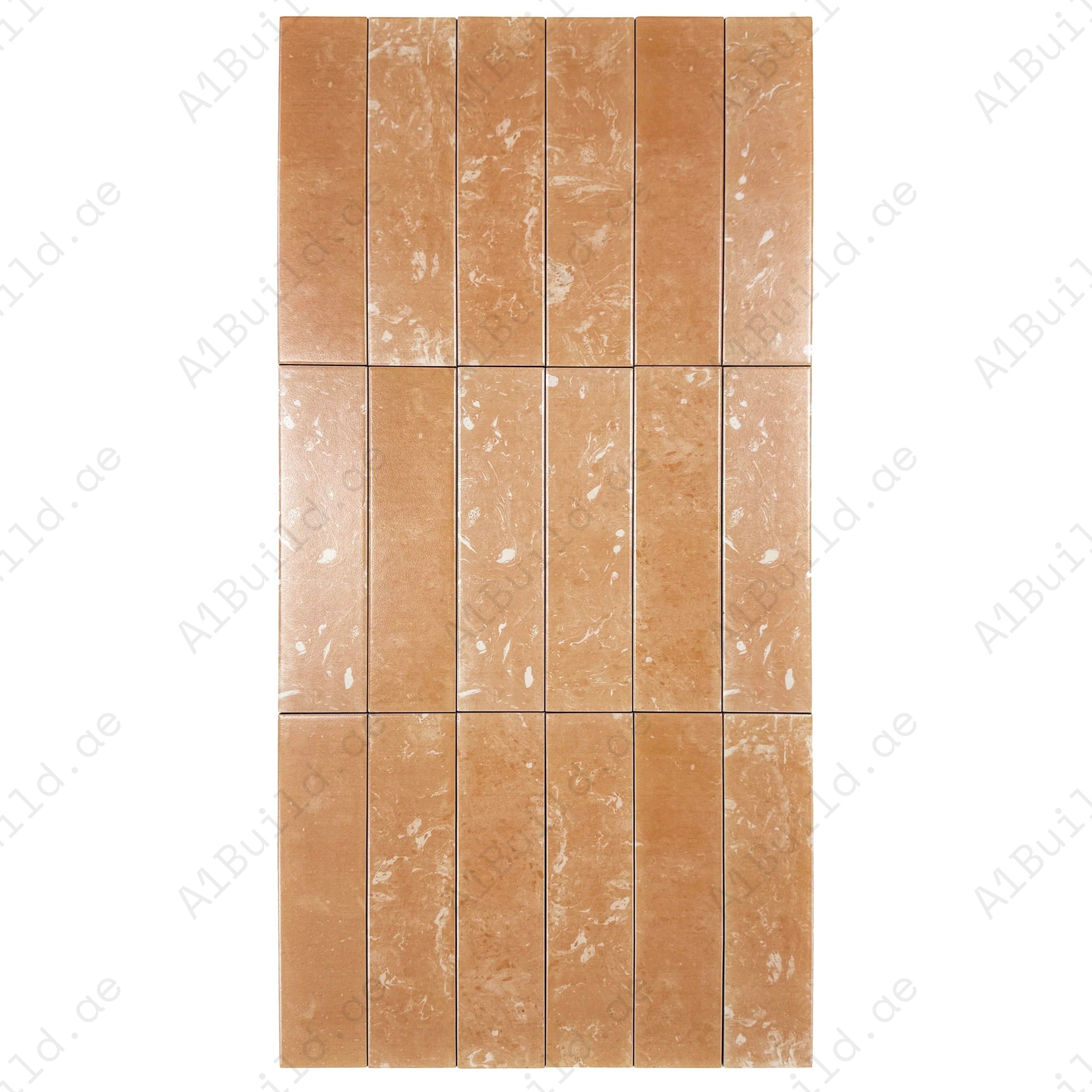 Terracotta & Clay Brown Porcelain Tile 75x300mm. Durable, waterproof, scratch, stain & mold resistant, perfect for luxury kitchens, bathrooms, walls & floors.
