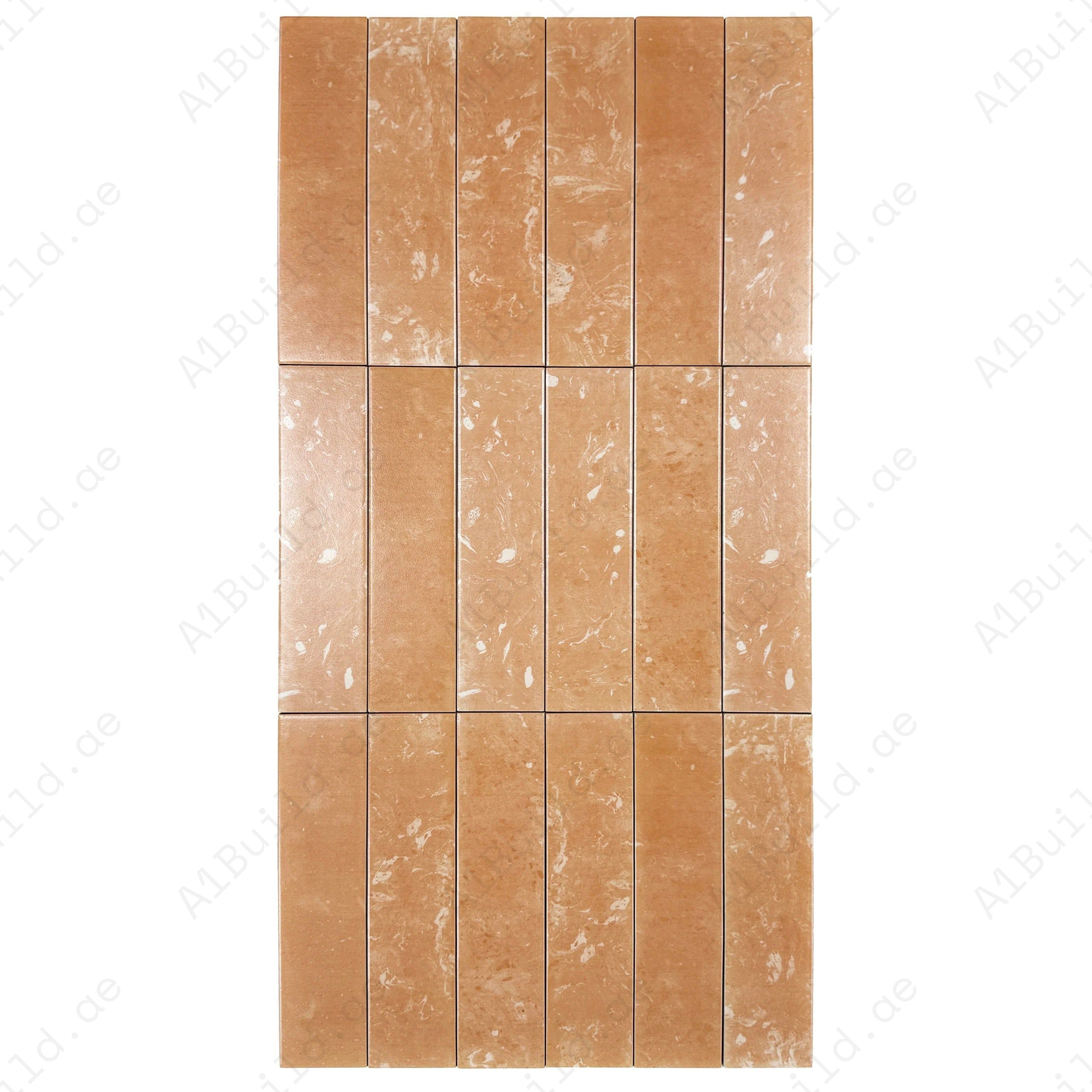 Terracotta & Clay Brown Porcelain Tile 75x300mm. Durable, waterproof, scratch, stain & mold resistant, perfect for luxury kitchens, bathrooms, walls & floors.
