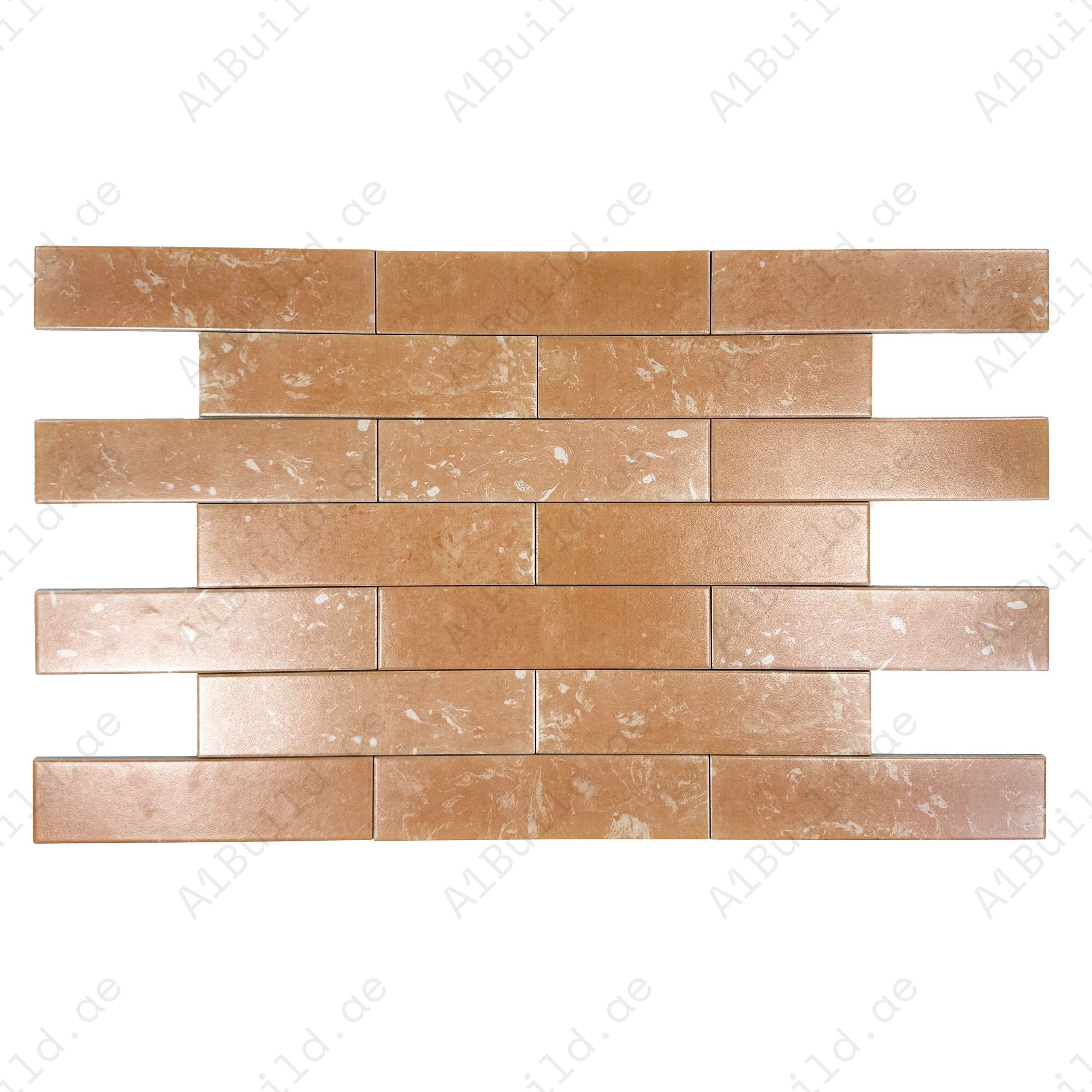 Terracotta & Clay Brown Porcelain Tile 75x300mm. Durable, waterproof, scratch, stain & mold resistant, perfect for luxury kitchens, bathrooms, walls & floors.