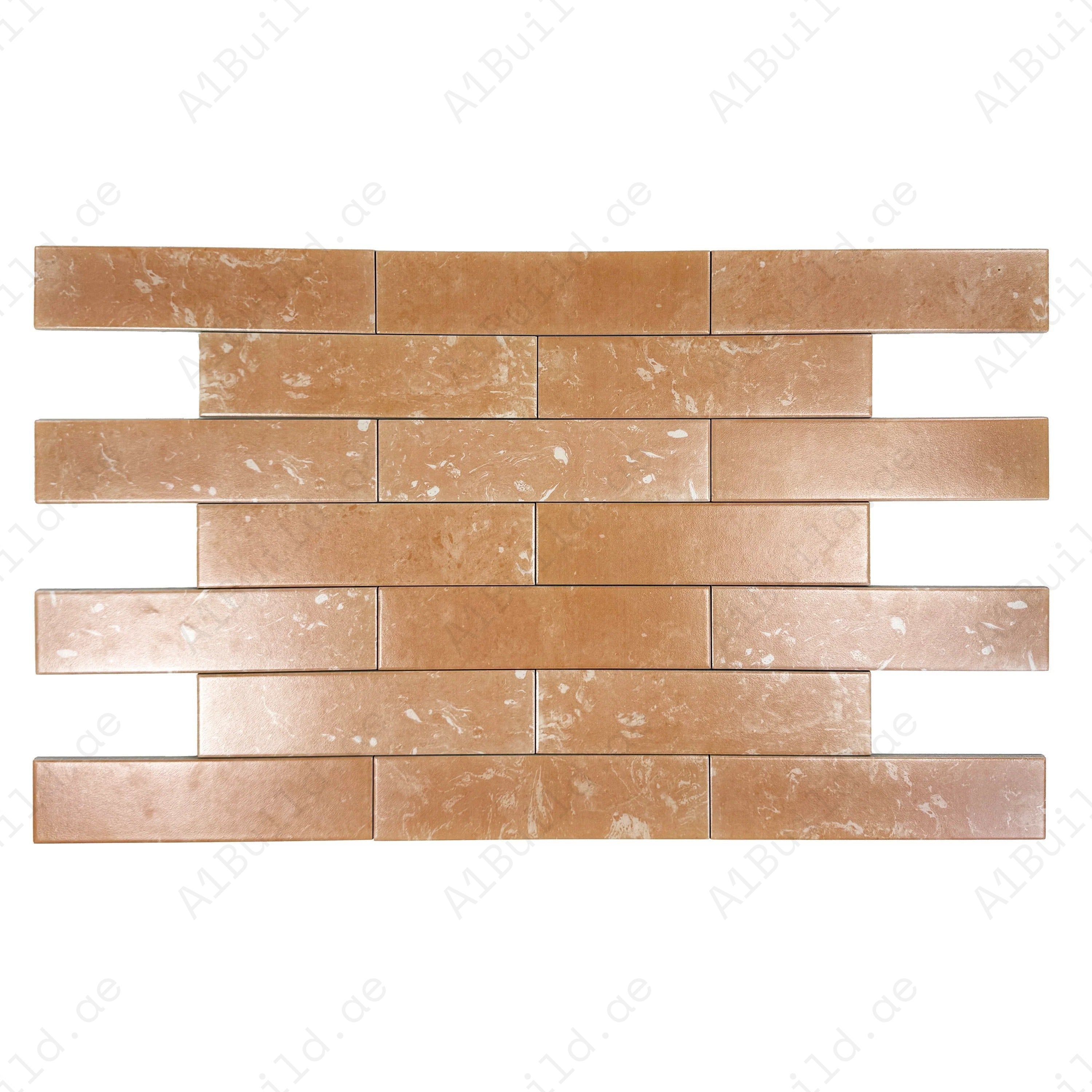 Terracotta & Clay Brown Porcelain Tile 75x300mm. Durable, waterproof, scratch, stain & mold resistant, perfect for luxury kitchens, bathrooms, walls & floors.