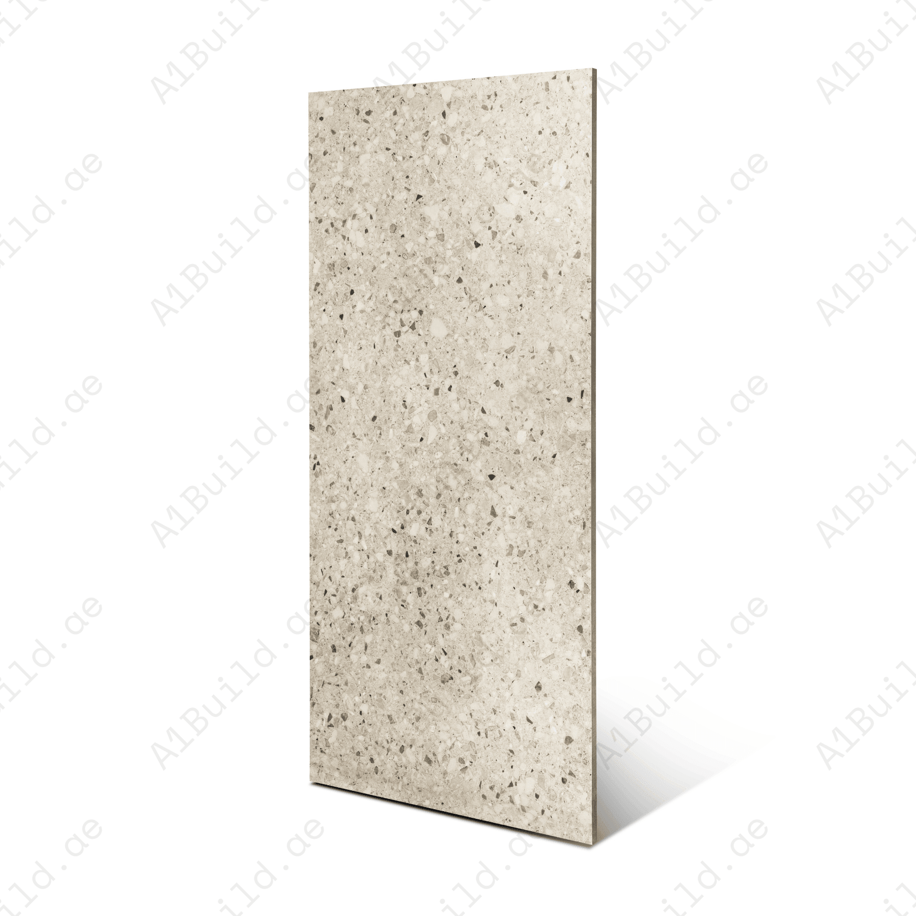 Terrazo Crema porcelain tile 60x120cm 20mm thickness, terrazzo look design, durable porcelain tile for indoor and outdoor floors.