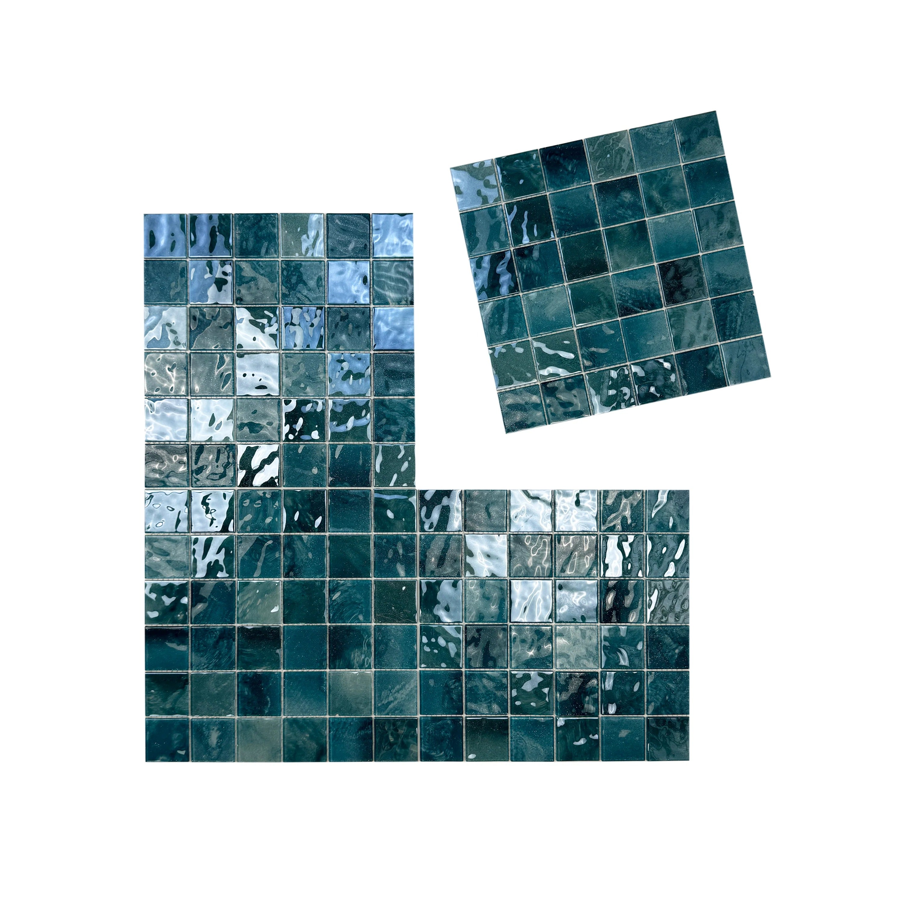 Tiffany, Sapphire & Yale Blue glass mosaic tile with marble texture Durable slip-resistant & eco-friendly, ideal for spas, water walls & luxury spaces in Dubai.