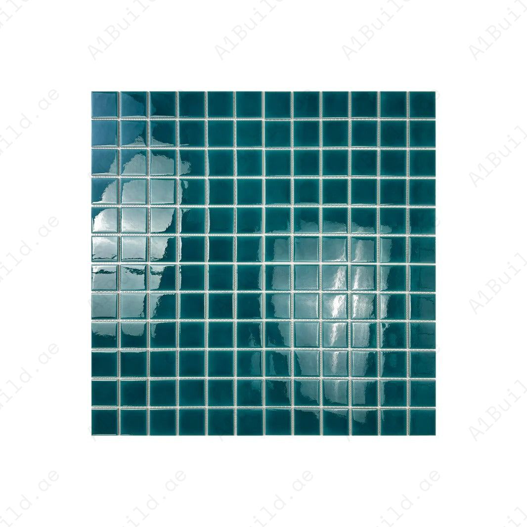 Tiffany & Teal Blue Crackle Porcelain Mosaic Tiles – Durable, waterproof, and UV-resistant, perfect for luxury pools, spas, and aquatic designs in Dubai.