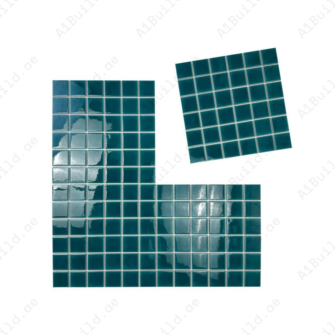 Tiffany & Teal Blue Crackle Porcelain Mosaic Tiles – Durable, waterproof, and UV-resistant, perfect for luxury pools, spas, and aquatic designs in Dubai.