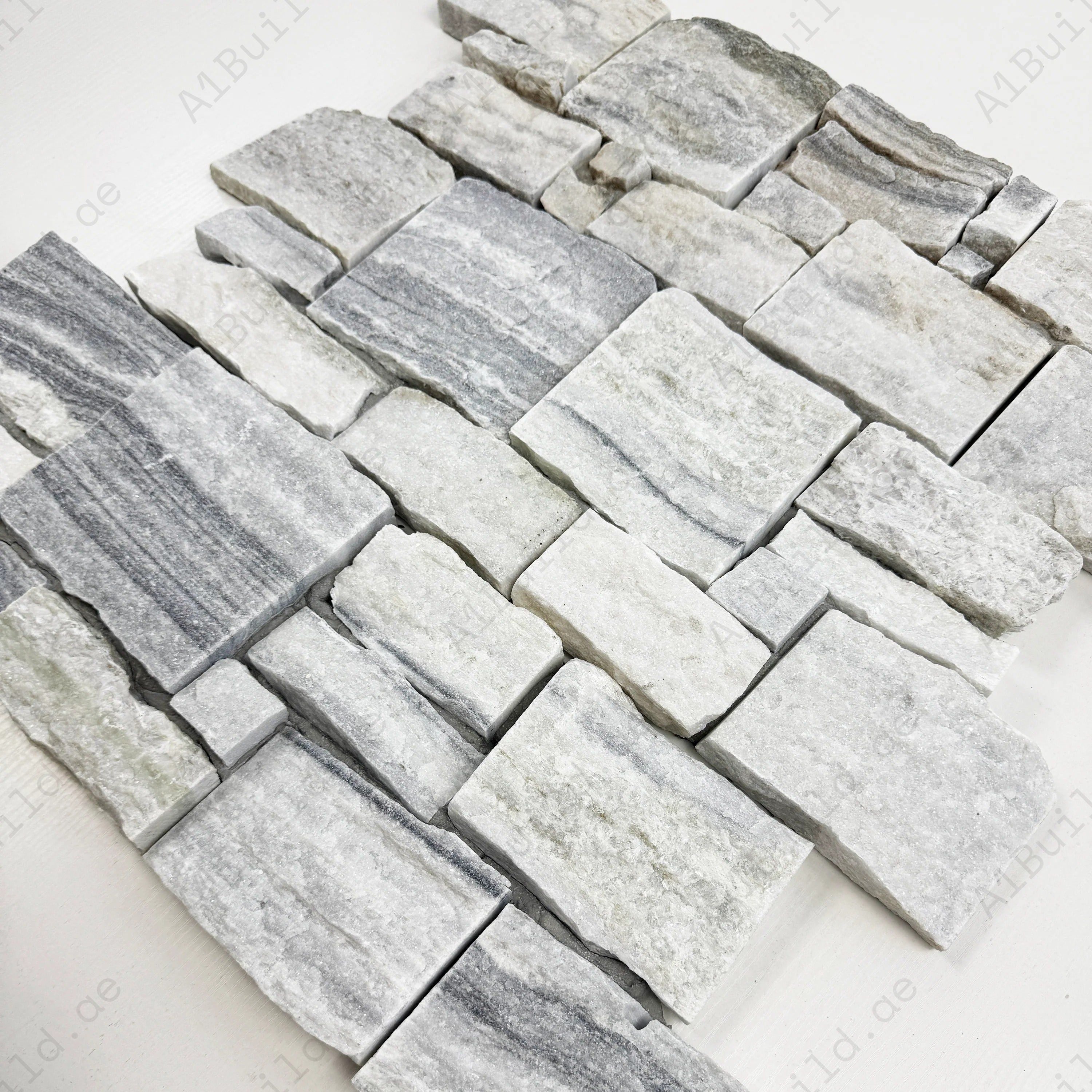 Timeless Nature Pearl White & Steel Grey Quartz Wall Cladding – durable, premium stone panels perfect for walls, feature areas, interiors, and commercial spaces.