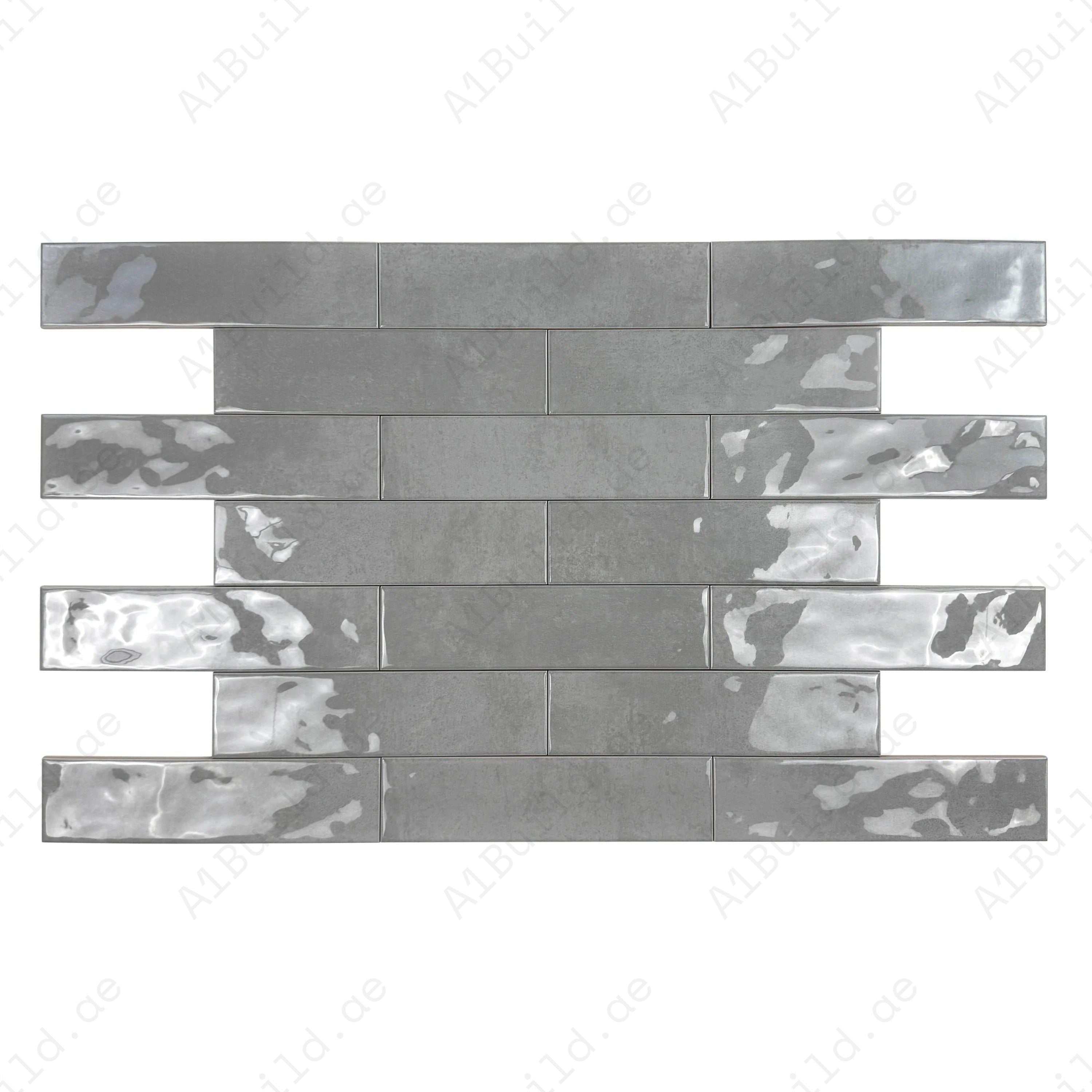 Tonal Symphony Cement Grey Glossy Ceramic Artisanal Tile – premium, durable, and stylish tile perfect for walls, kitchens, bathrooms, and commercial interiors.