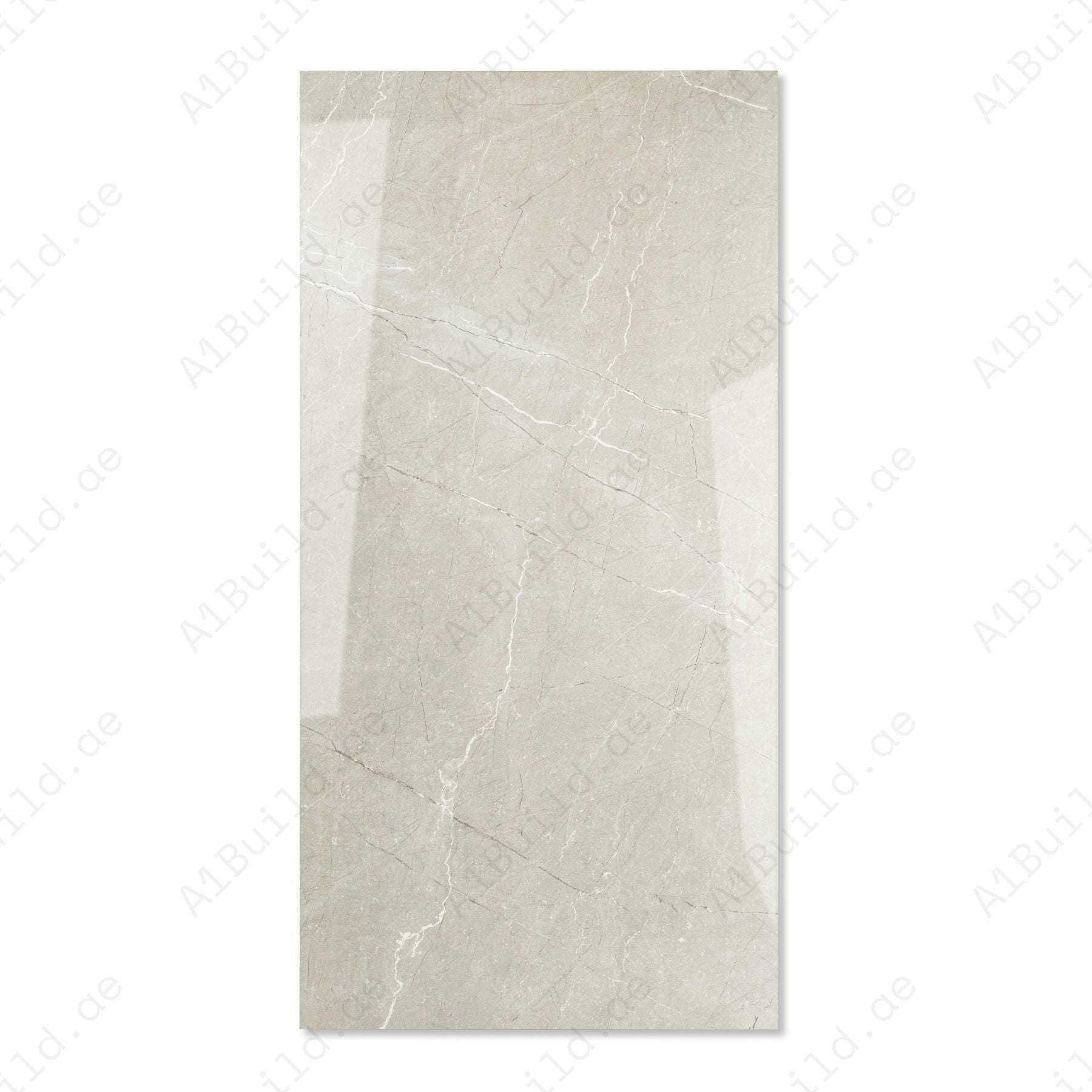 Toscana Grey glossy marble effect porcelain tile 60x120cm with 9mm thickness features soft grey tones, natural veining and polished finish.