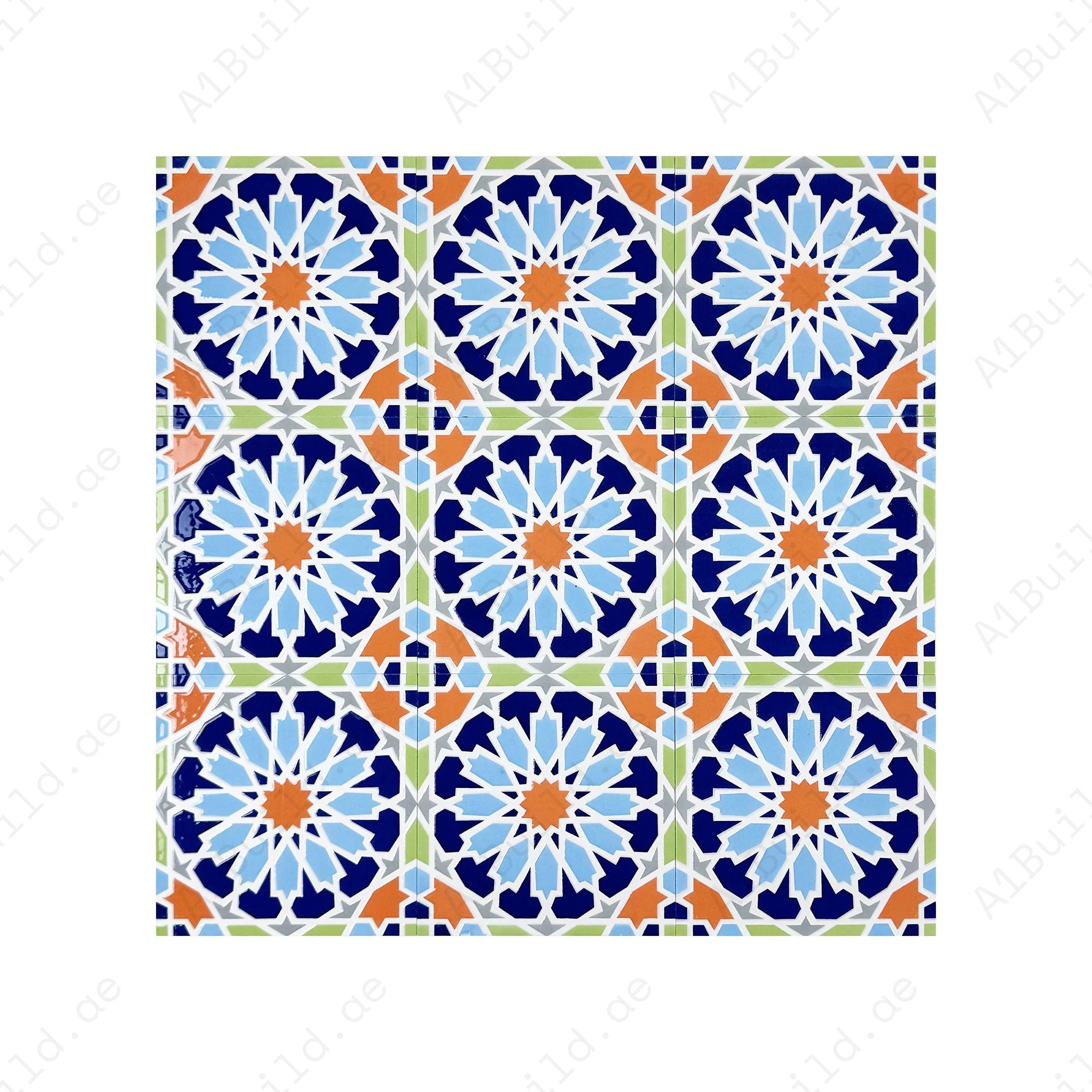 Transform spaces with Royal Souk Moroccan Glossy Ceramic Tile Pattern 203. Perfect 200x200mm design for walls, floors, kitchens, and stylish bathrooms.