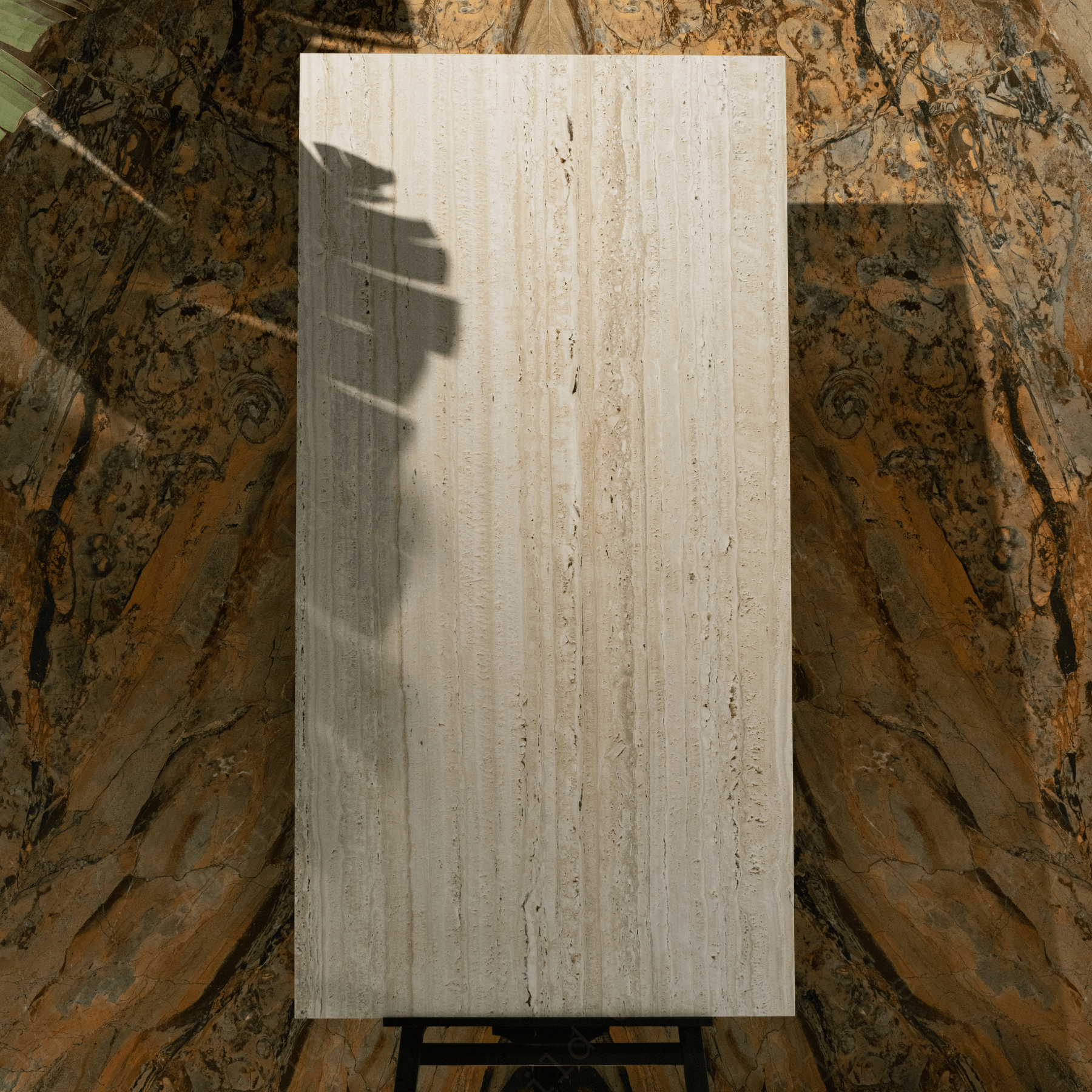 Travertine Latte porcelain tile 80x60cm 9mm thickness, beige travertine look design, durable porcelain tile for elegant floors and walls.