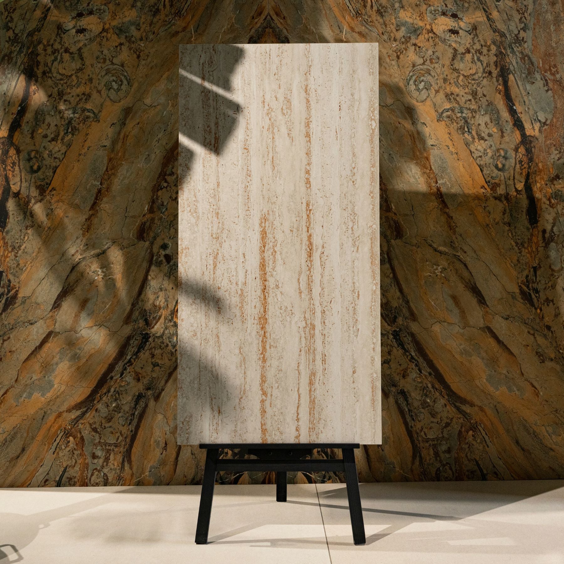 Travertino Crema porcelain tile 60×120cm features a warm cream stone texture with durable porcelain strength, ideal for elegant floors and walls.