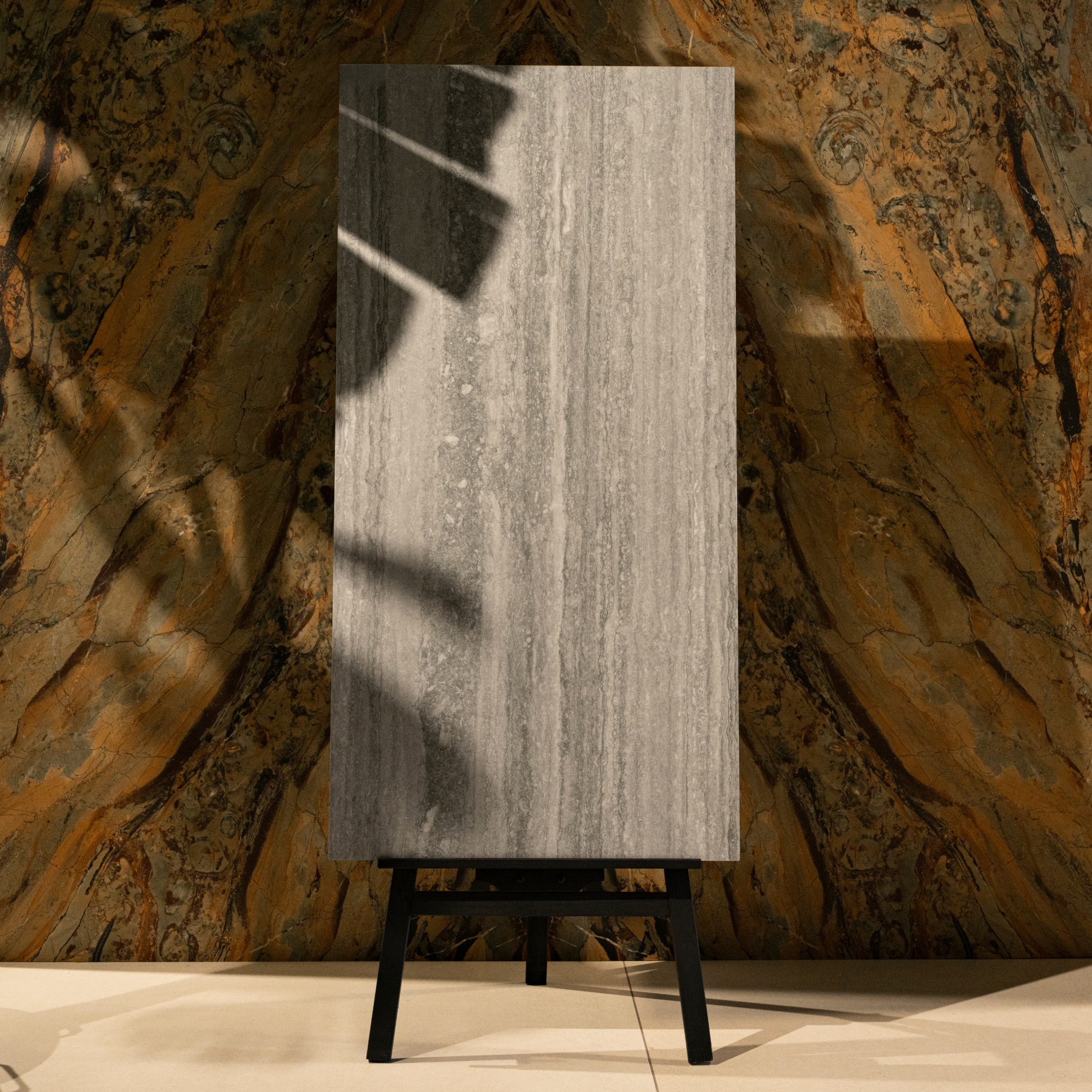 Travertino Grey porcelain tile 60x120cm with 9mm thickness features a travertine stone look, durable porcelain body for floors and walls.