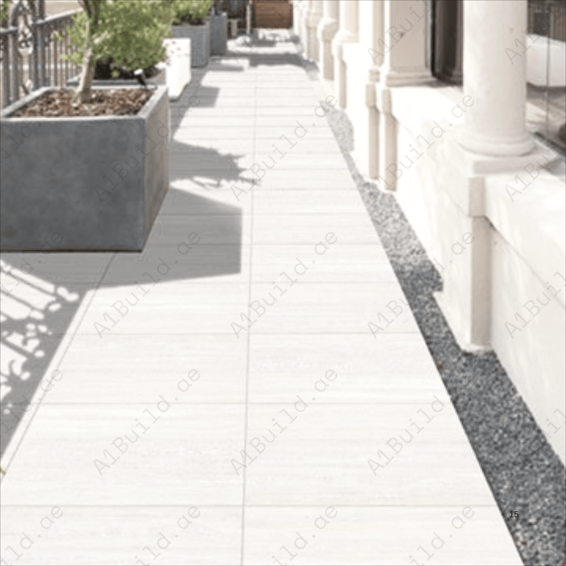 Travino Bianco 60x120cm porcelain tile, 20mm thick with R11 slip-resistant rough matt finish. Elegant white stone look, ideal for outdoor spaces.
