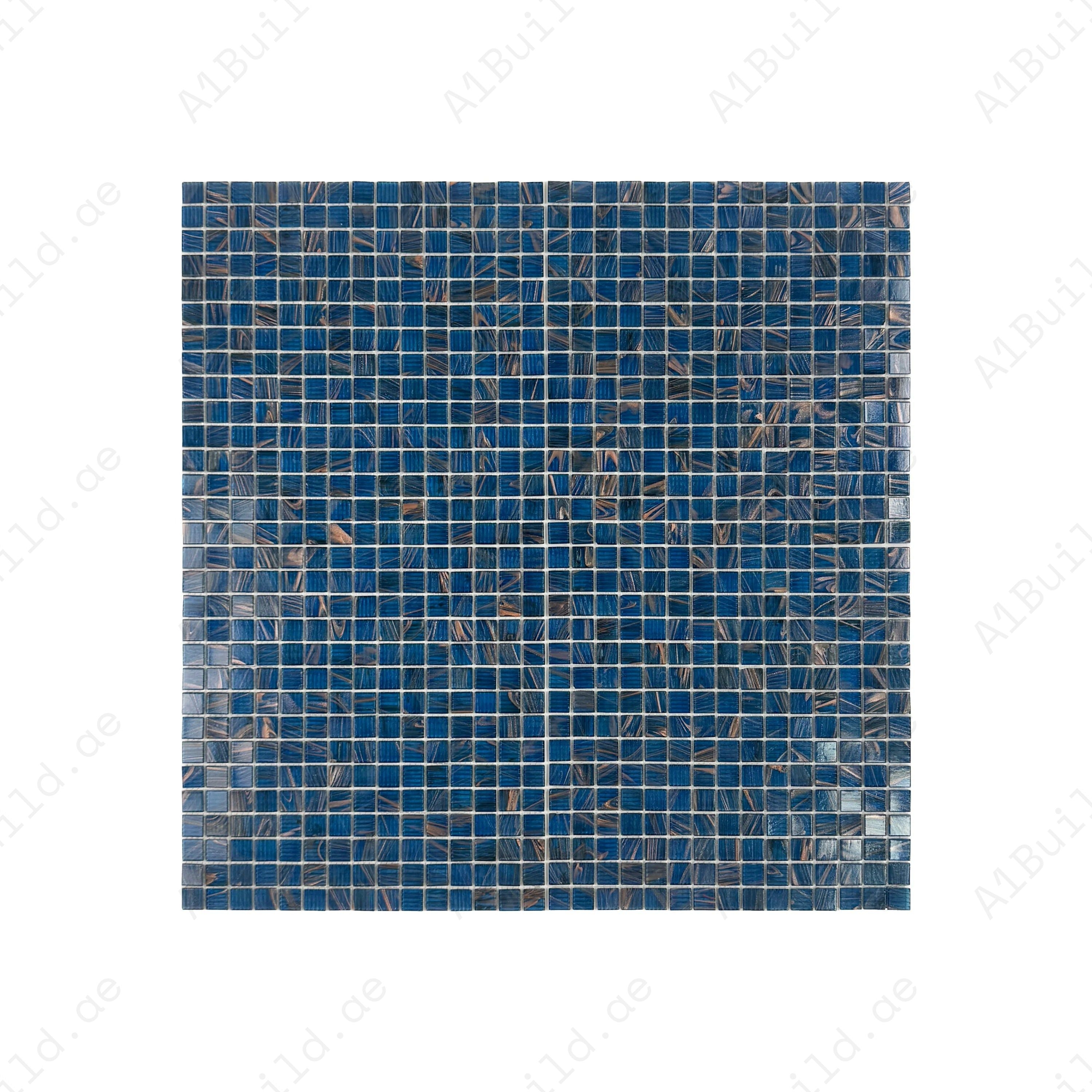 Ultramarine blue glass mosaic with gold lines for pools & spas. UV-resistant, slip-proof & eco-friendly—luxury design ideal for Dubai’s aquatic projects.