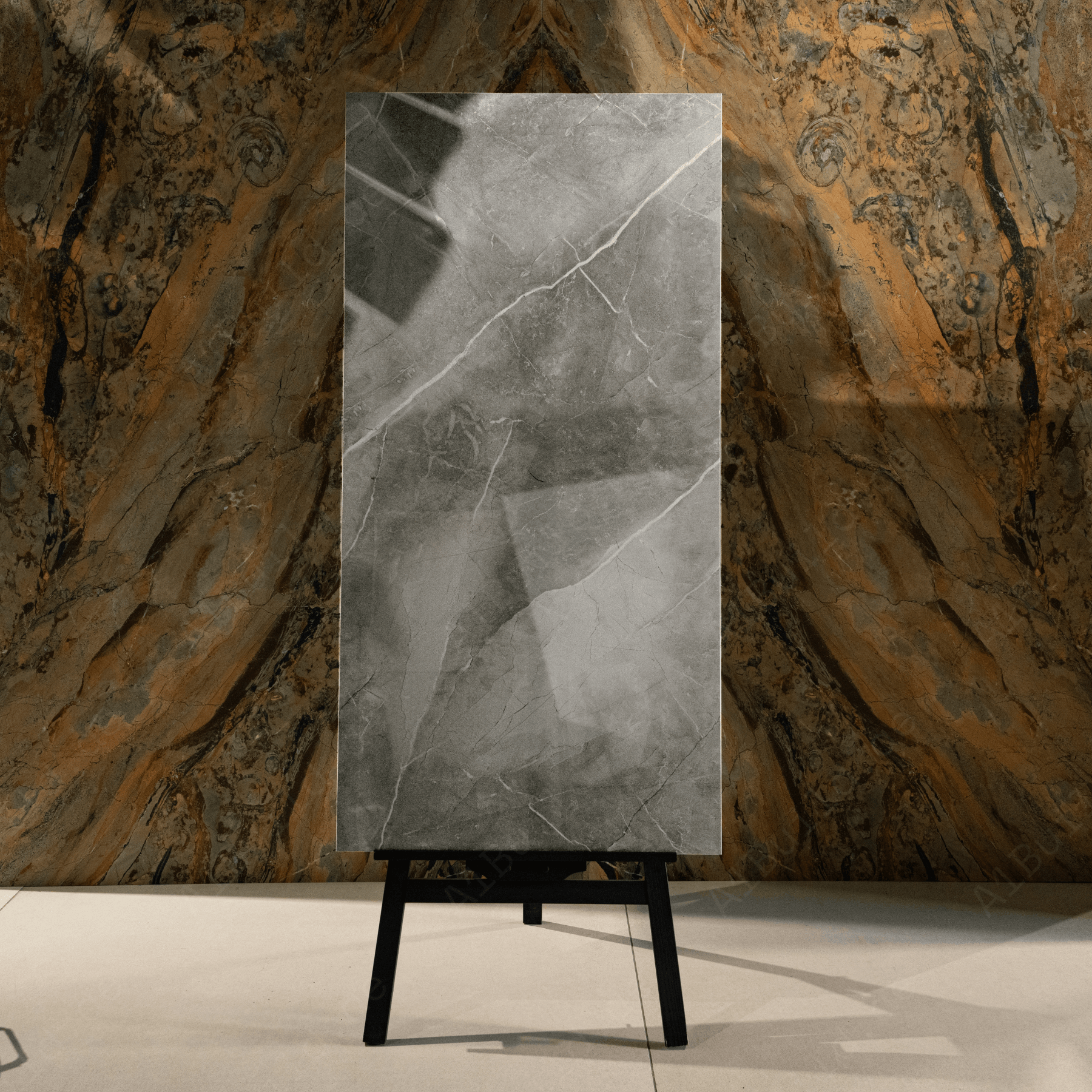 Unica Grey porcelain tile 60x120cm 9mm thickness, marble look design, durable porcelain, ideal for floors and walls in modern interiors.
