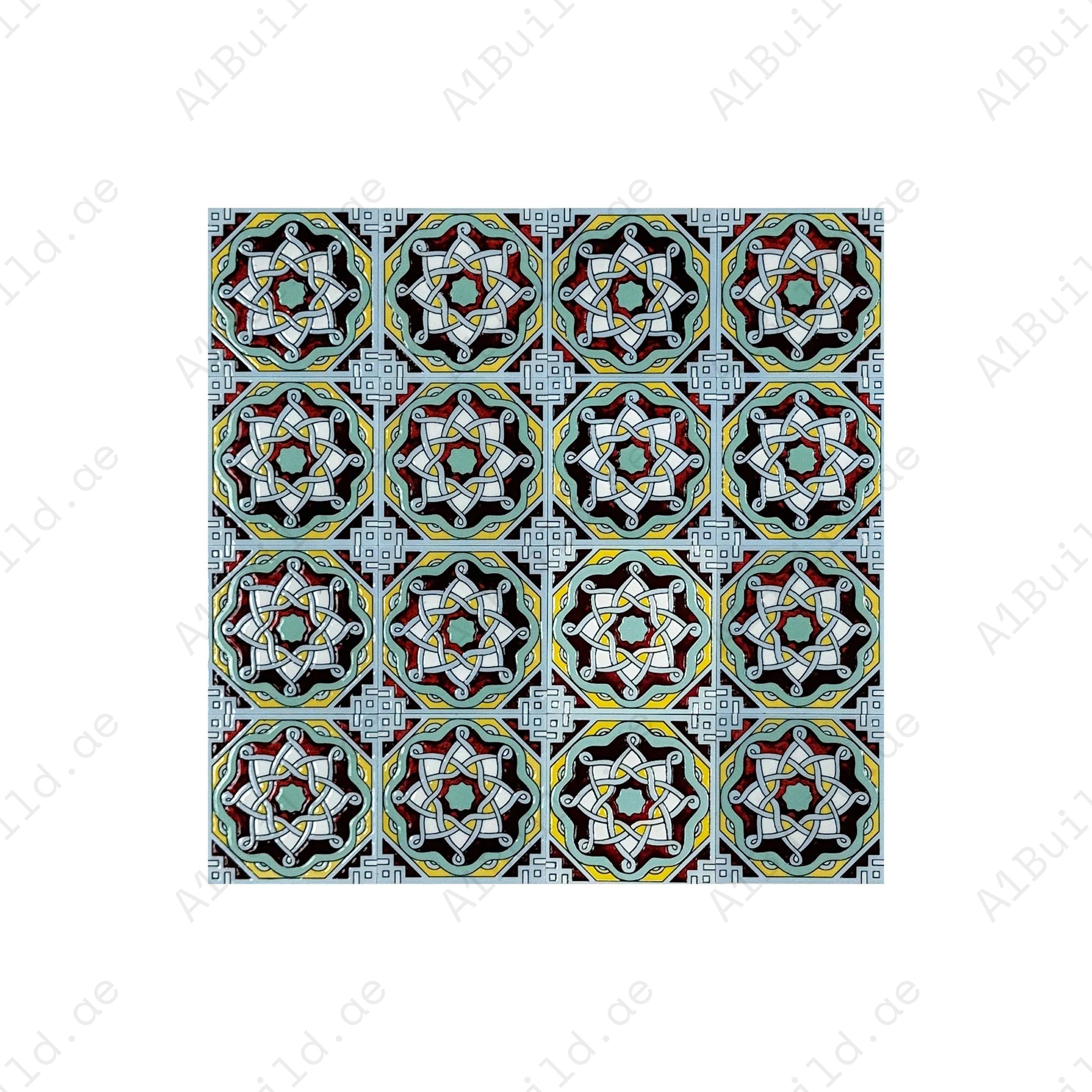 Upgrade interiors with Desert Jewel Moroccan Style Glossy Ceramic Tile Pattern 04. Durable ceramic tiles with glossy finish, ideal for walls, floors & backsplashes.