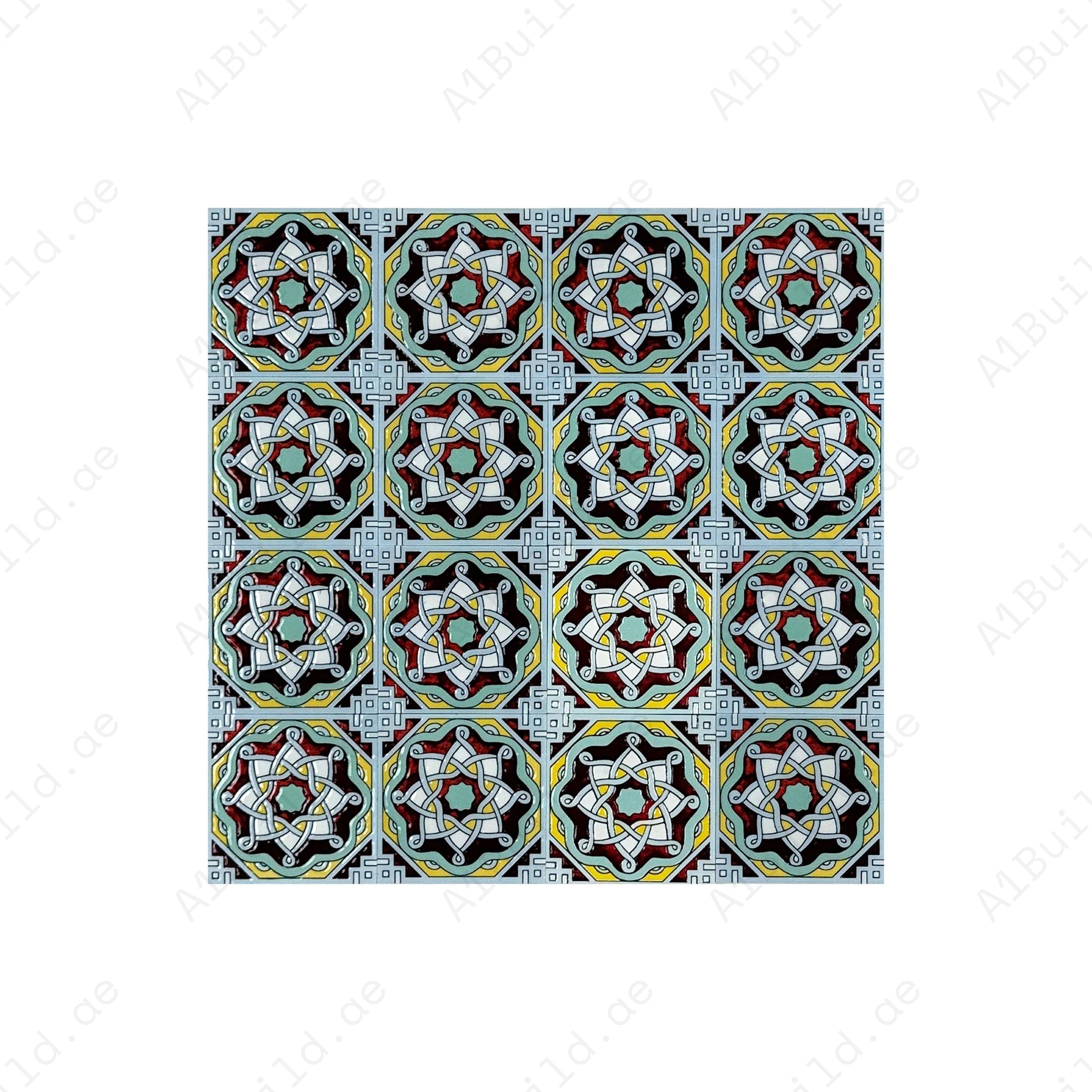 Upgrade interiors with Desert Jewel Moroccan Style Glossy Ceramic Tile Pattern 04. Durable ceramic tiles with glossy finish, ideal for walls, floors & backsplashes.