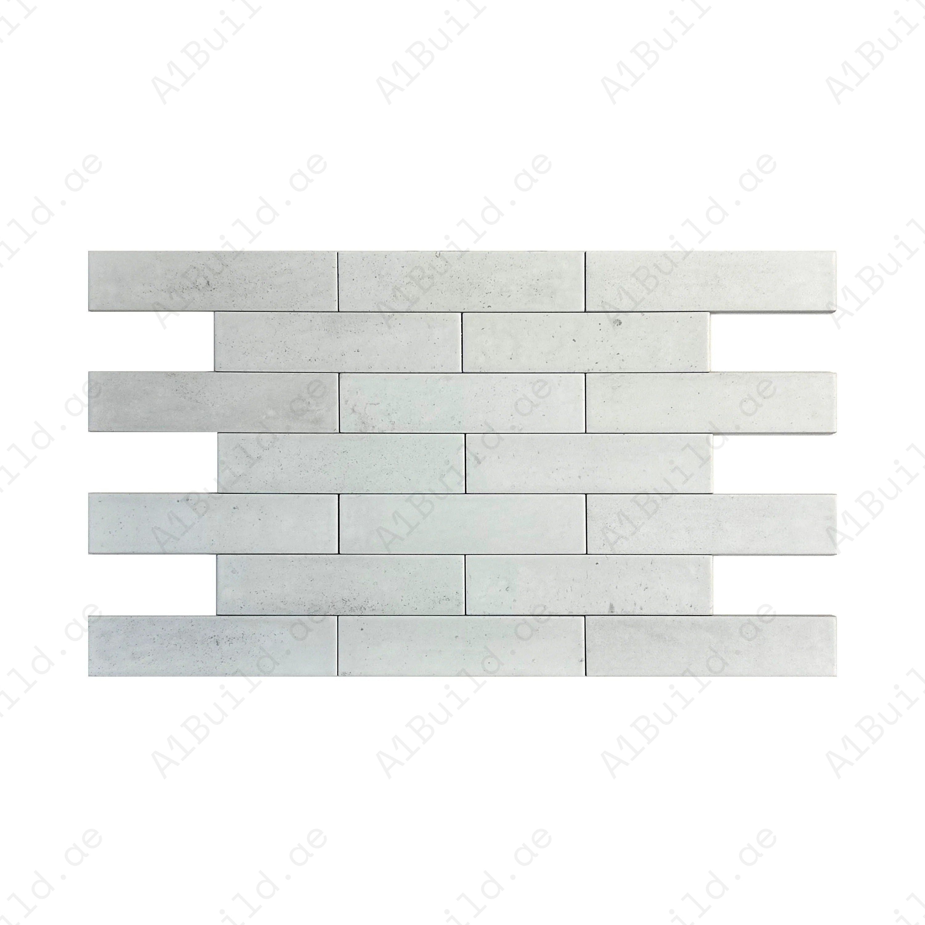 Upgrade interiors with White Matte Porcelain Artisanal Tile. Durable, water-resistant, and stylish long-strip design for walls, floors, kitchens, and bathrooms.