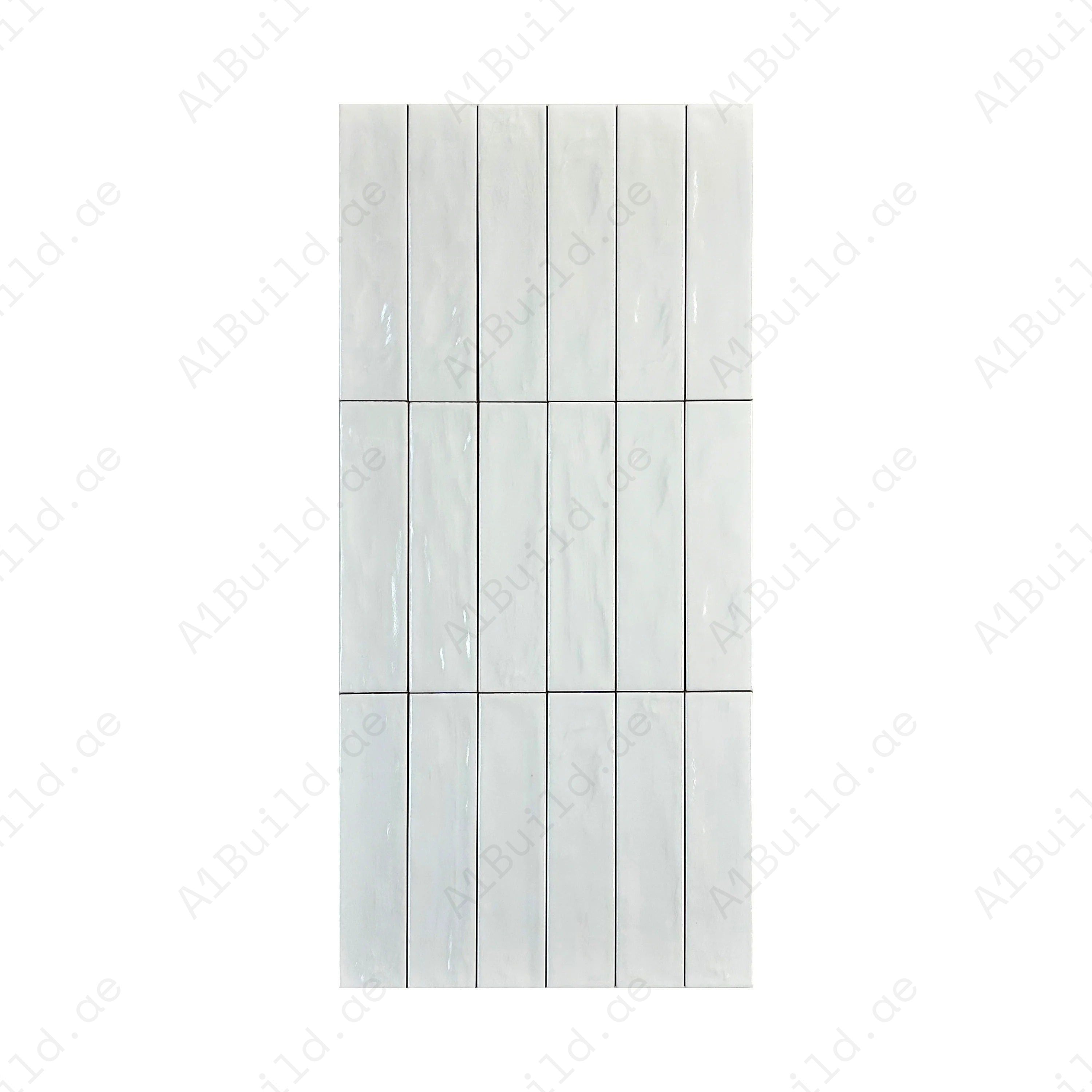 Upgrade interiors with White Semimatte Pearlescent Ceramic Tile. Durable, waterproof, and elegant long-strip design for kitchens, bathrooms, walls, and floors.