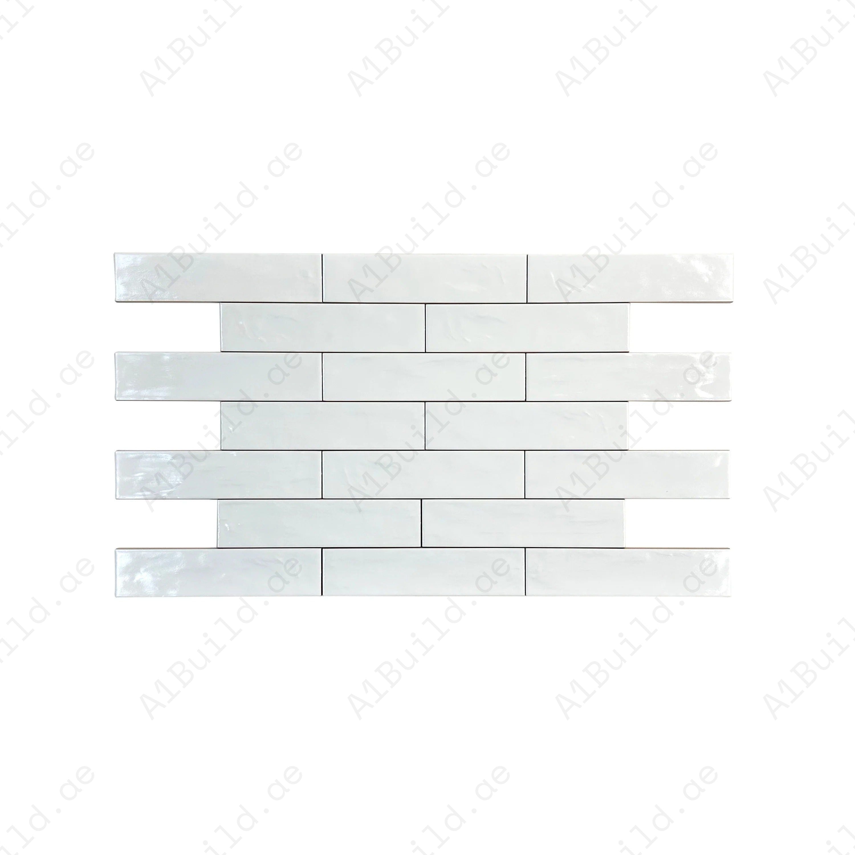 Upgrade interiors with White Semimatte Pearlescent Ceramic Tile. Durable, waterproof, and elegant long-strip design for kitchens, bathrooms, walls, and floors.