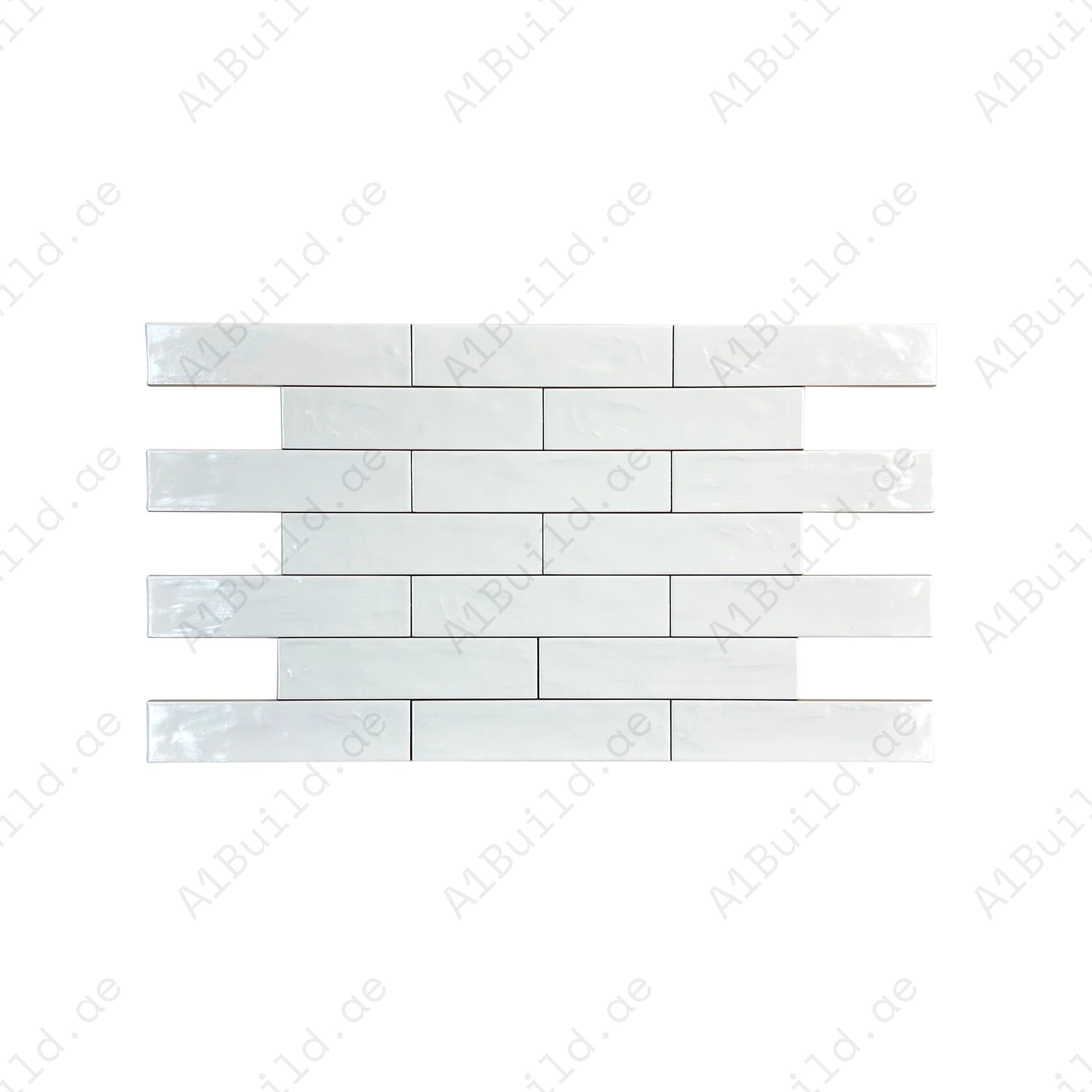 Upgrade interiors with White Semimatte Pearlescent Ceramic Tile. Durable, waterproof, and elegant long-strip design for kitchens, bathrooms, walls, and floors.