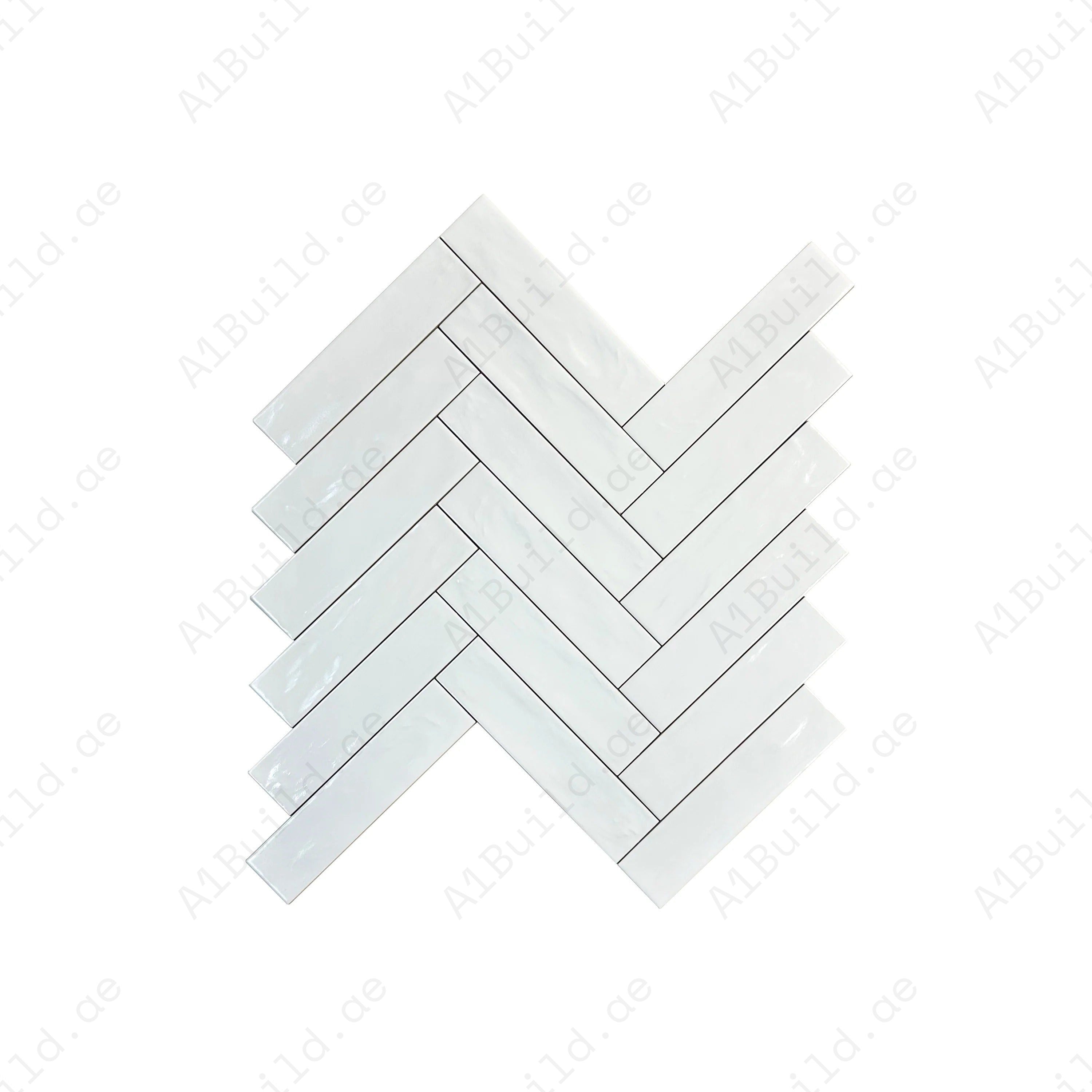Upgrade interiors with White Semimatte Pearlescent Ceramic Tile. Durable, waterproof, and elegant long-strip design for kitchens, bathrooms, walls, and floors.