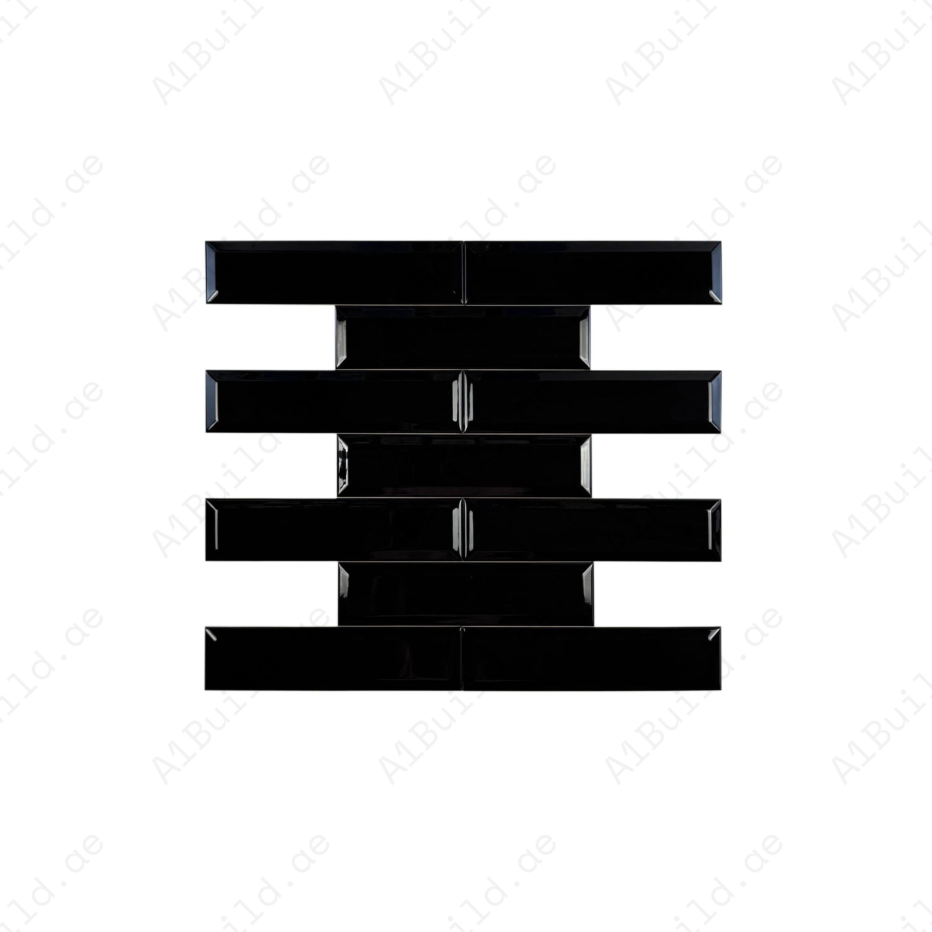 Upgrade interiors with the Urban Luxe Black Glossy Beveled Edge Ceramic Tile. A sleek choice for walls, kitchens, and bathrooms with lasting elegance.