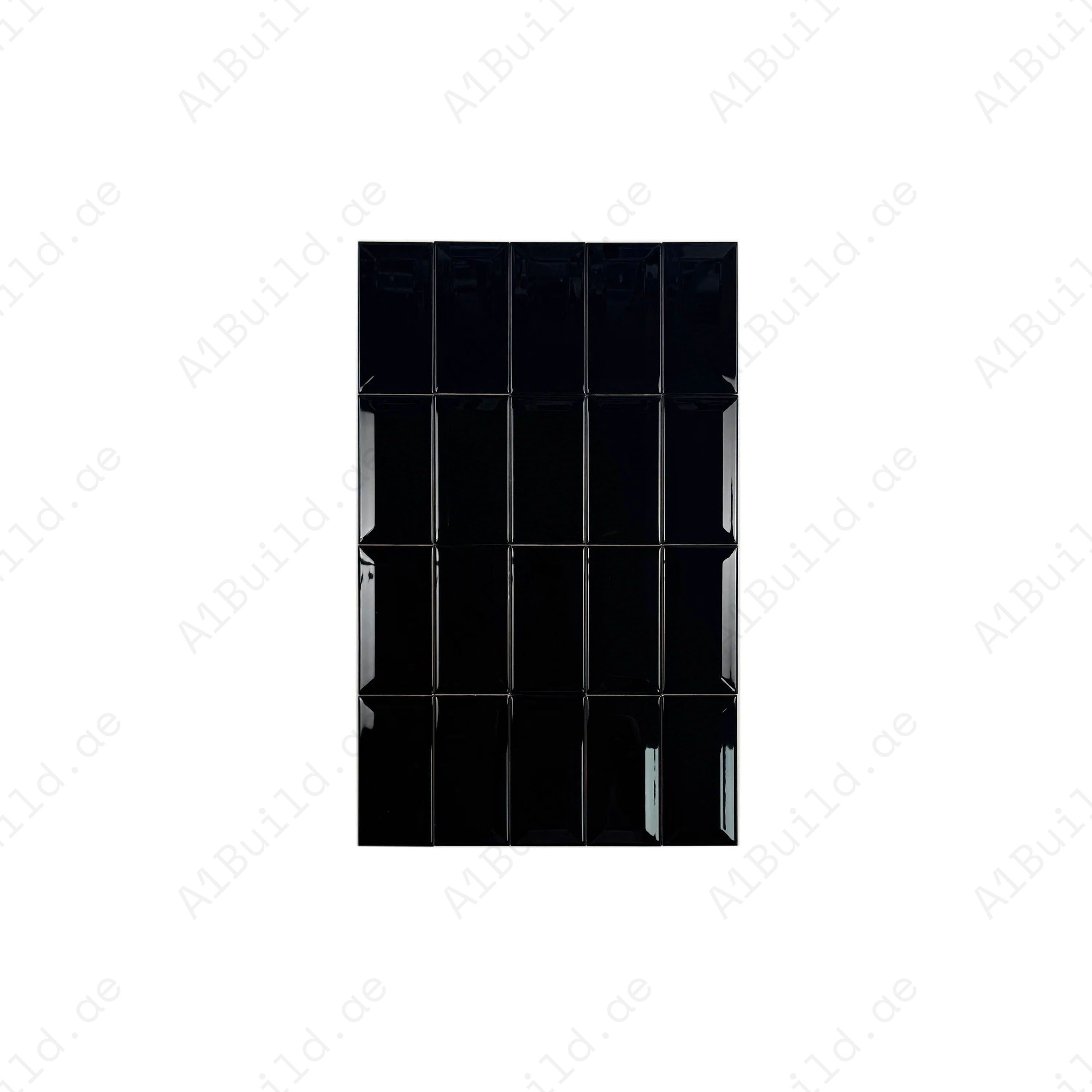 Upgrade interiors with the Urban Luxe Series Black Glossy Beveled Edge Ceramic Tile. Durable, stylish, and ideal for creating sophisticated modern walls.