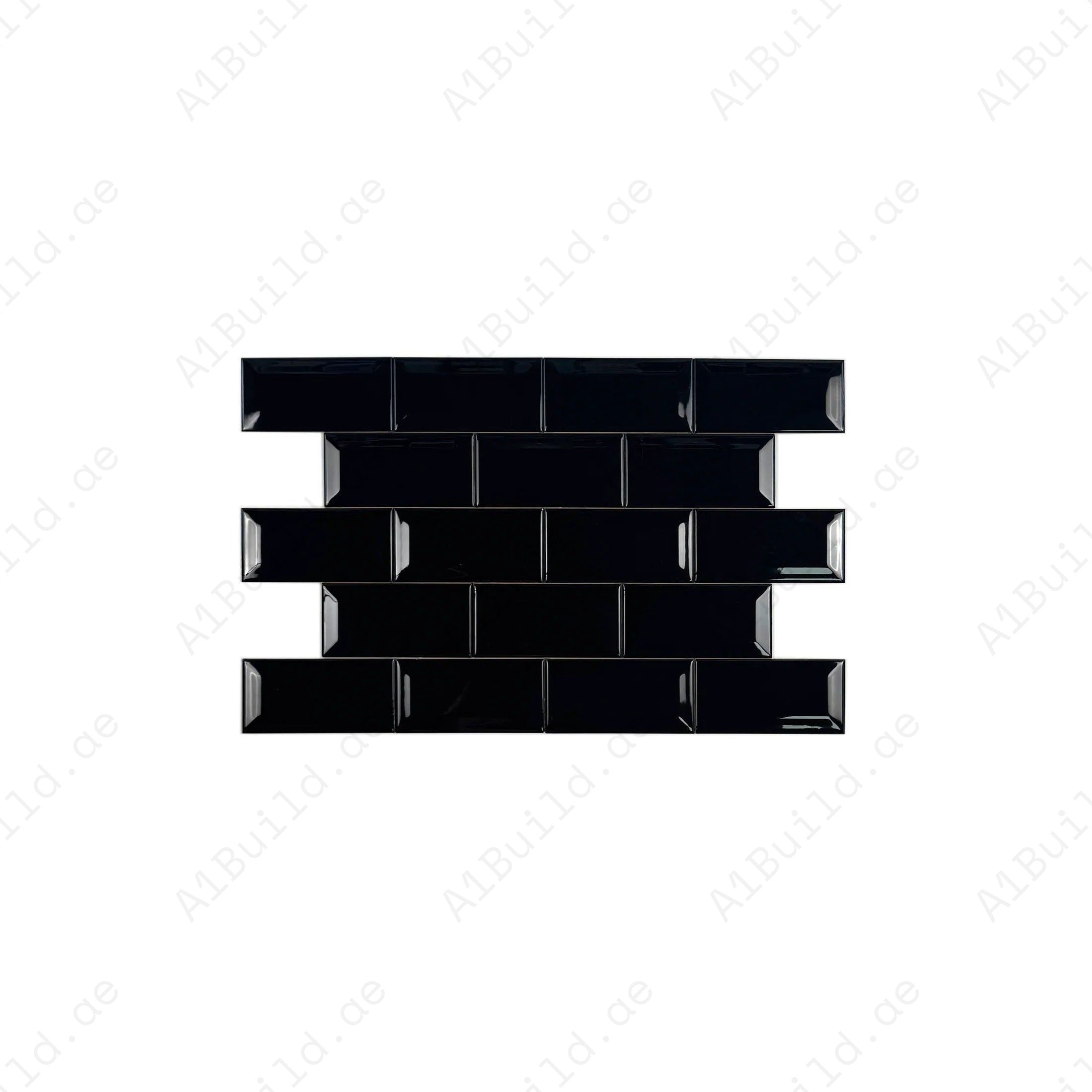 Upgrade interiors with the Urban Luxe Series Black Glossy Beveled Edge Ceramic Tile. Durable, stylish, and ideal for creating sophisticated modern walls.