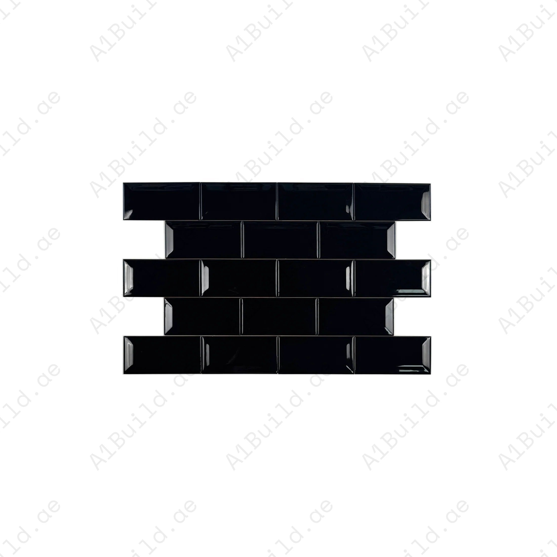 Upgrade interiors with the Urban Luxe Series Black Glossy Beveled Edge Ceramic Tile. Durable, stylish, and ideal for creating sophisticated modern walls.