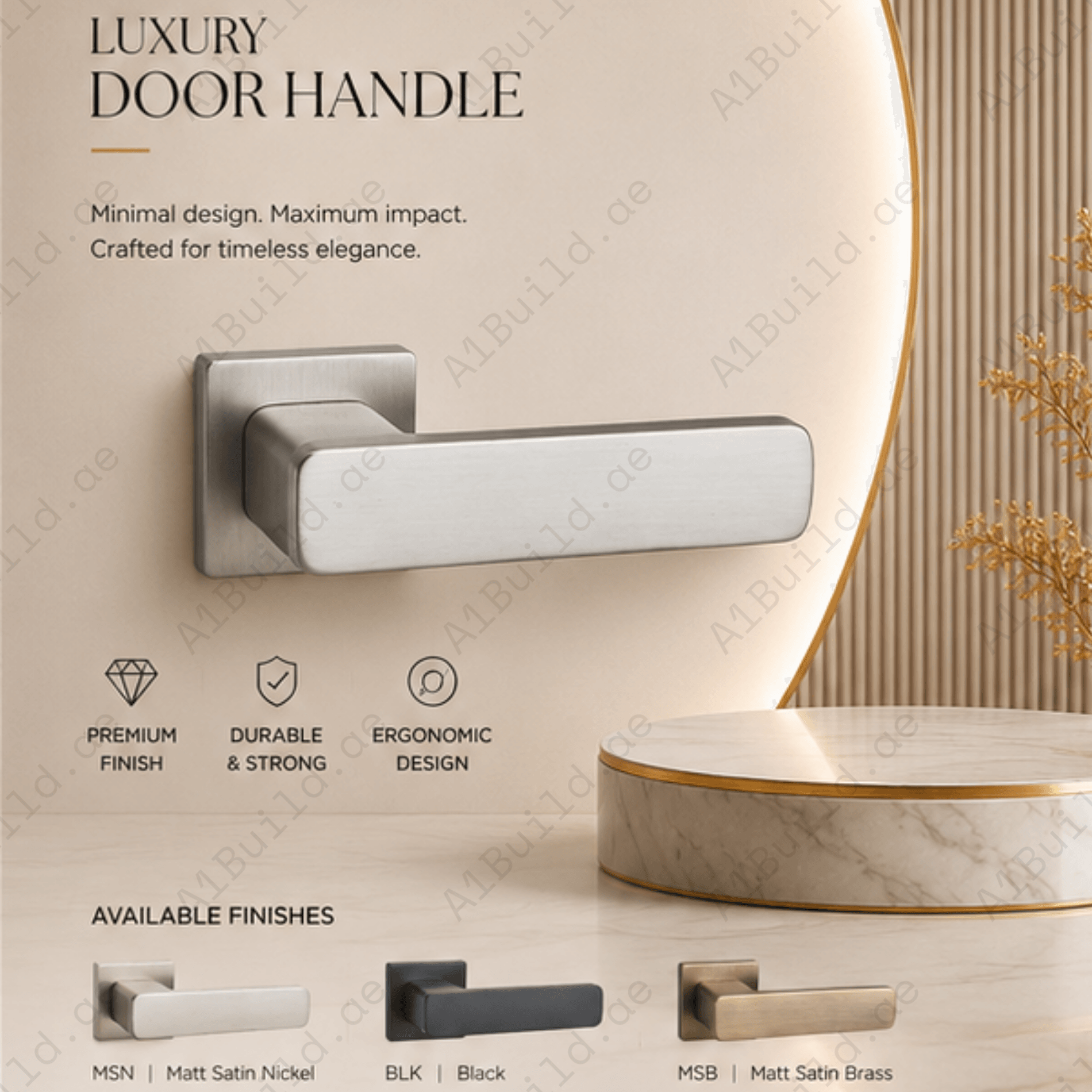 Upgrade interiors with the ZR200752 Cylenk Merk luxury zinc alloy door handle in Black, Matt Satin Nickel and Satin Brass finishes.