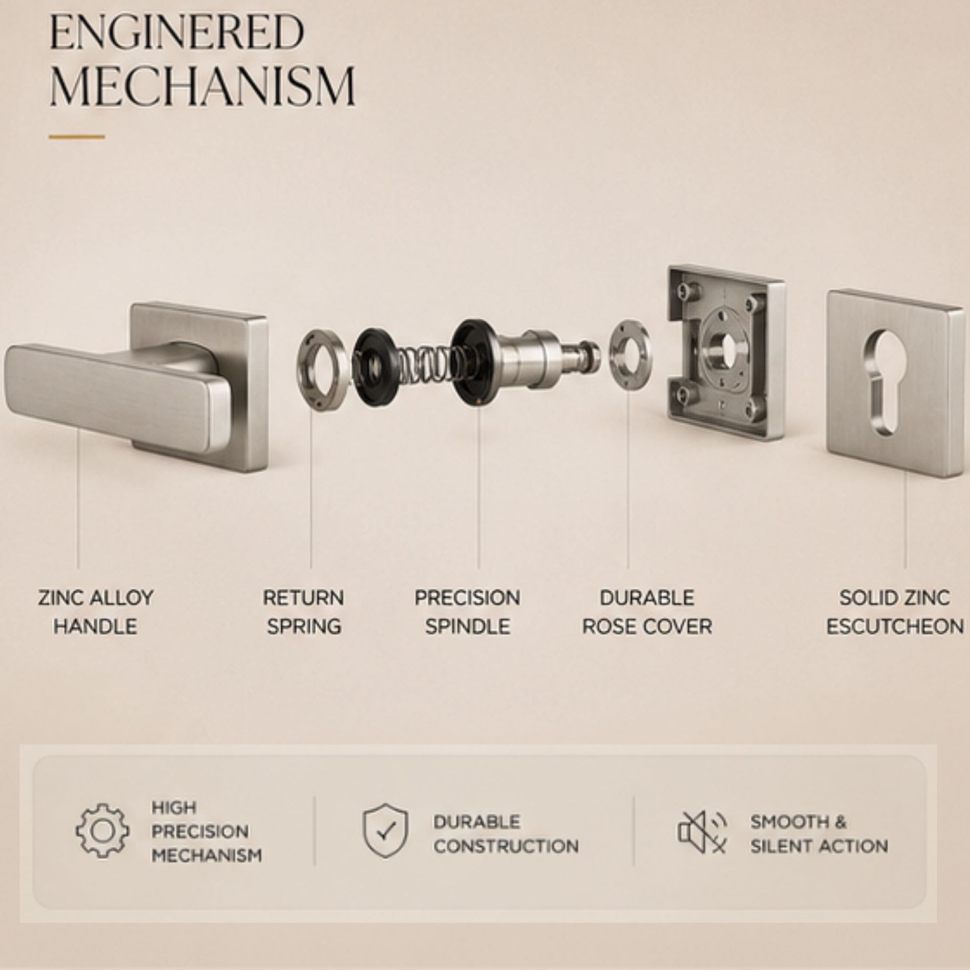 Upgrade interiors with the ZR200752 Cylenk Merk luxury zinc alloy door handle in Black, Matt Satin Nickel and Satin Brass finishes.