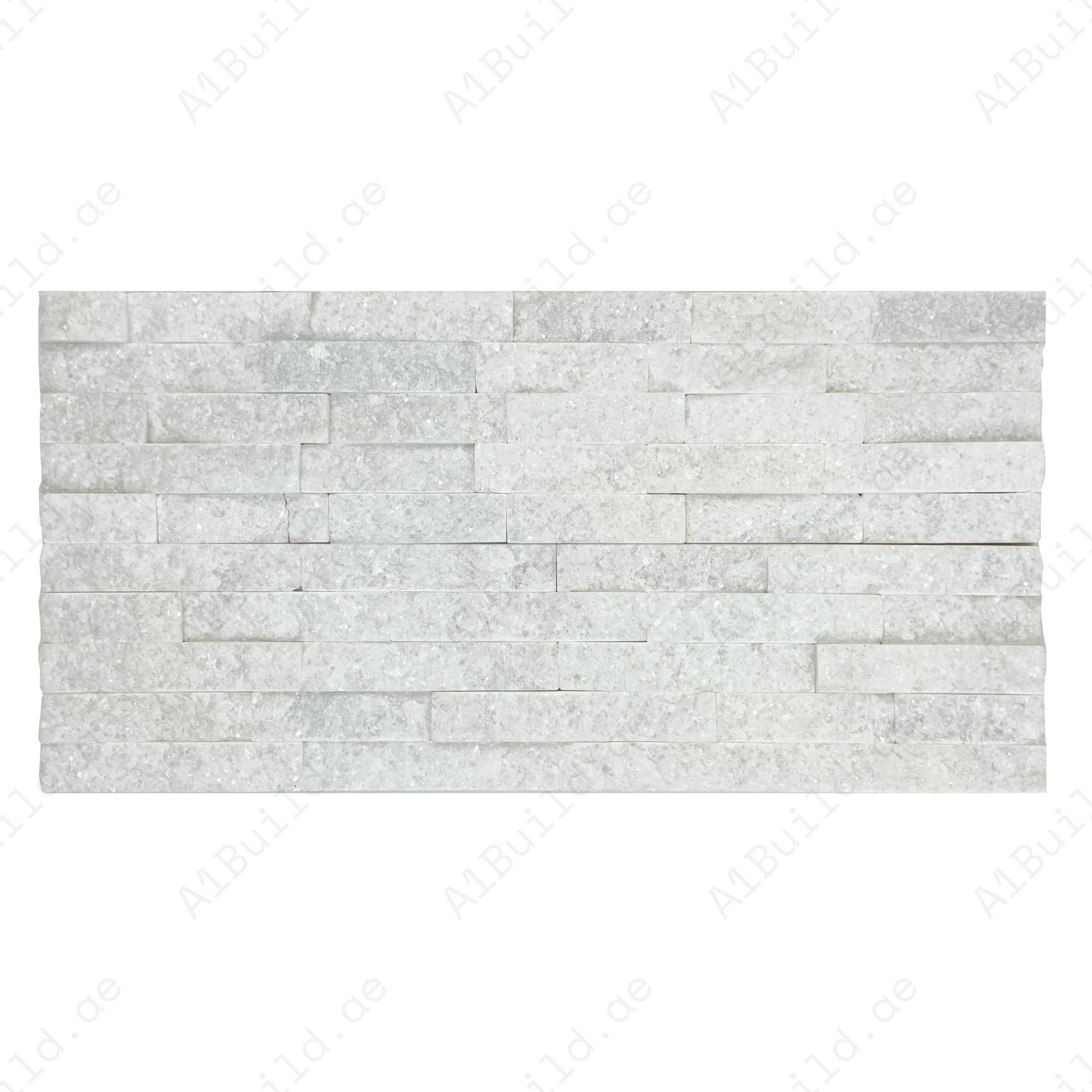 Upgrade spaces with Luxe Aura Crystal White marble cladding. Polished & split slate finish, durable & stylish for interior feature walls & outdoor facades.