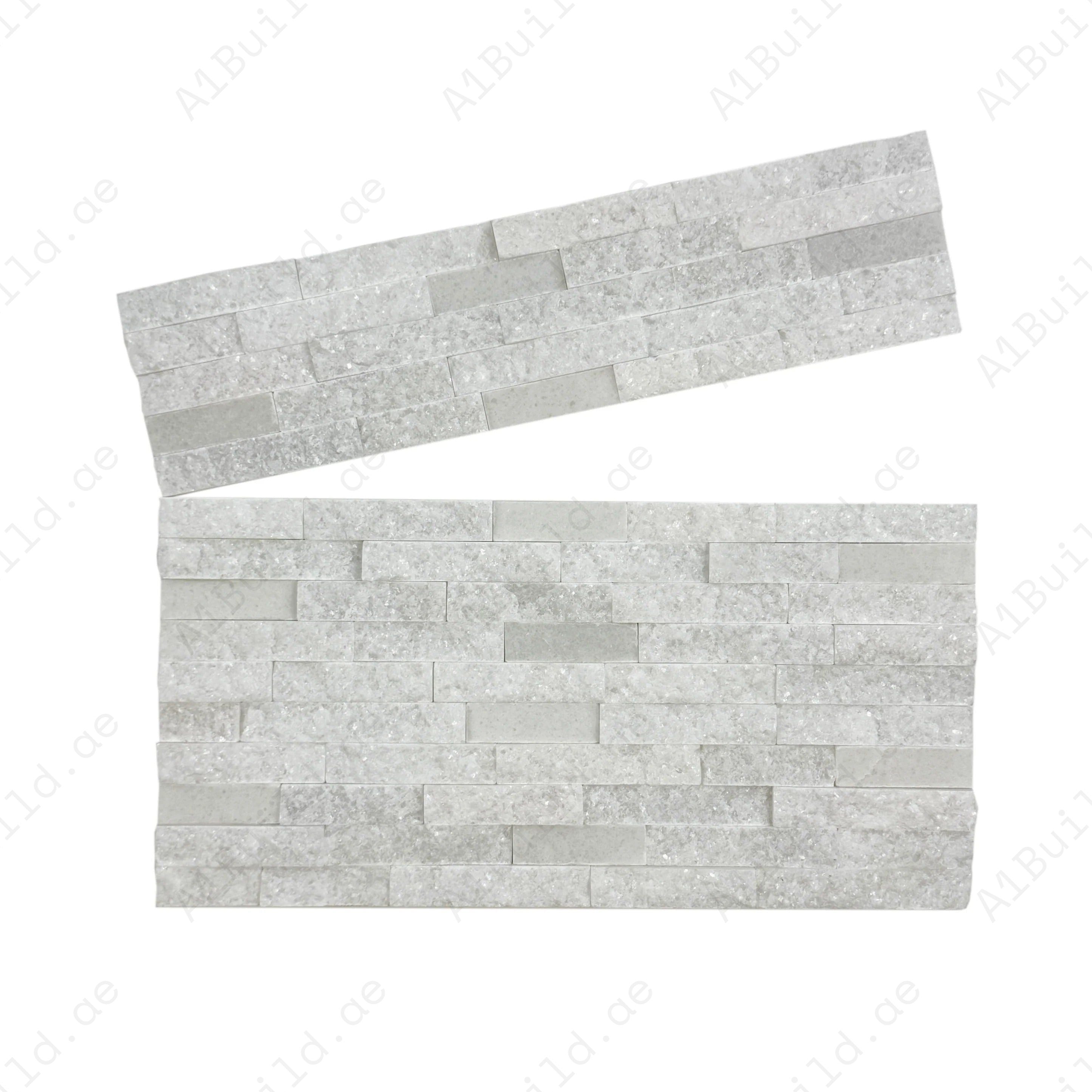 Upgrade spaces with Luxe Aura Crystal White marble cladding. Polished & split slate finish, durable & stylish for interior feature walls & outdoor facades.