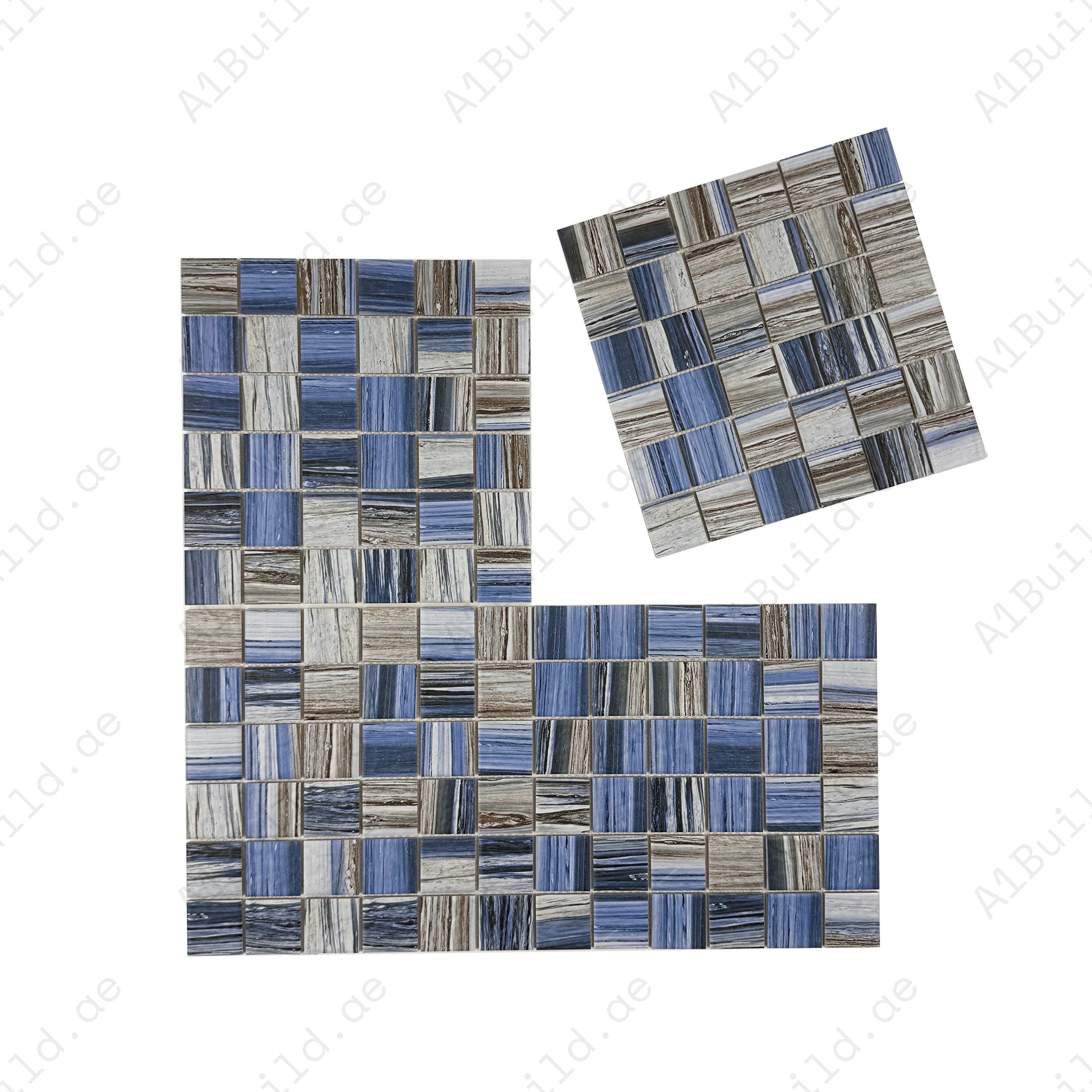Upgrade spaces with Majestic Naturale Dark Blue & Milky White porcelain mosaic, durable 48x48mm tiles, ideal for swimming pools, spas, walls, and aquatic areas.