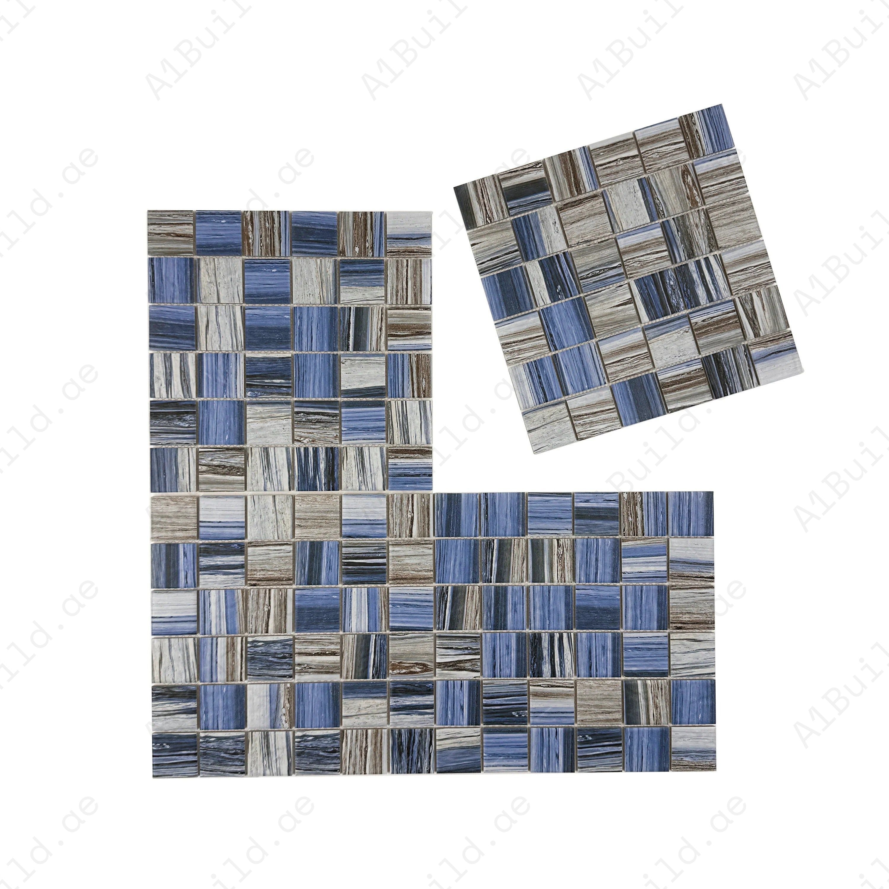 Upgrade spaces with Majestic Naturale Dark Blue & Milky White porcelain mosaic, durable 48x48mm tiles, ideal for swimming pools, spas, walls, and aquatic areas.