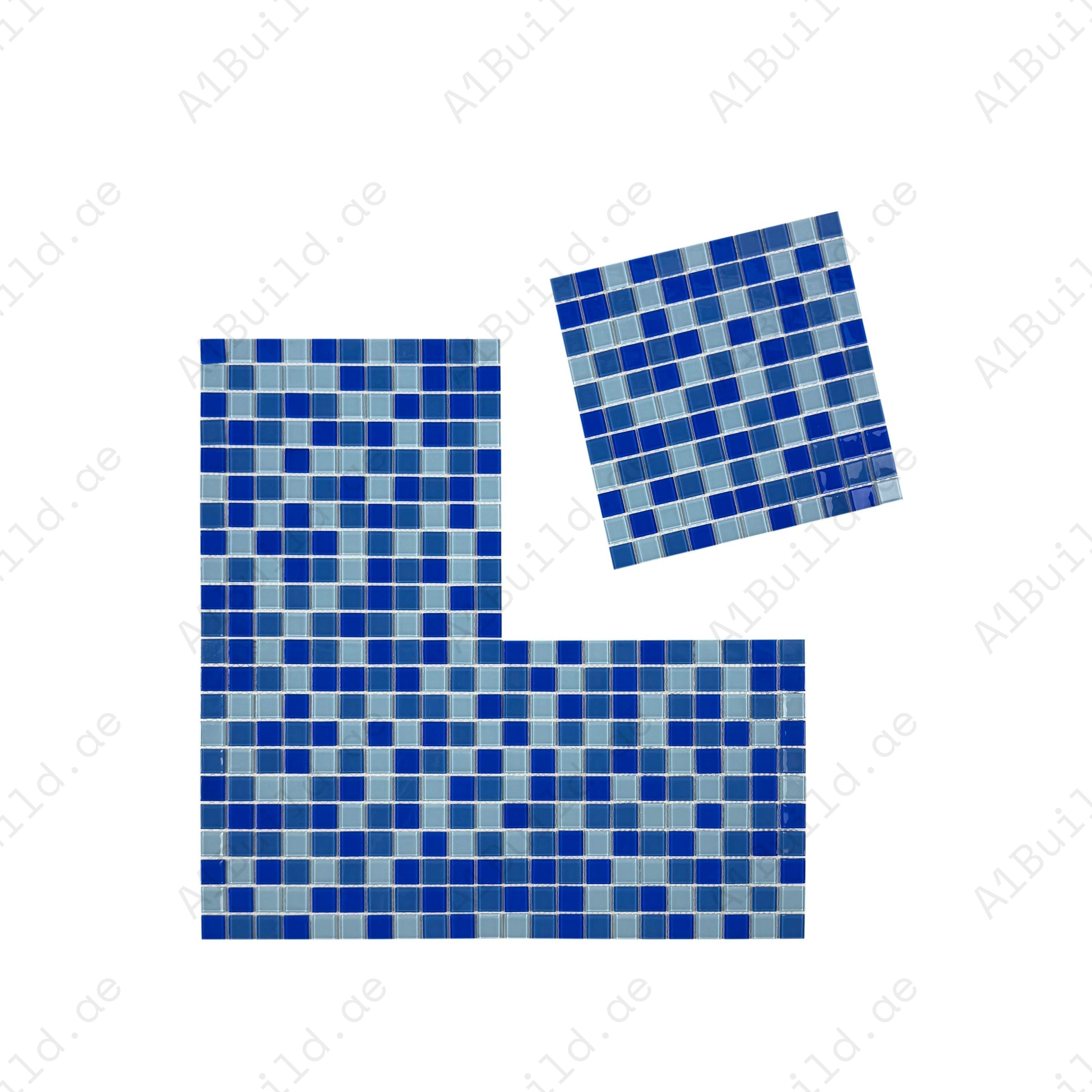 Upgrade your pool design with White, Sky Blue & Cobalt Blue crystal glass mosaic tiles. Durable, waterproof, and stylish for pools, spas, and feature walls.