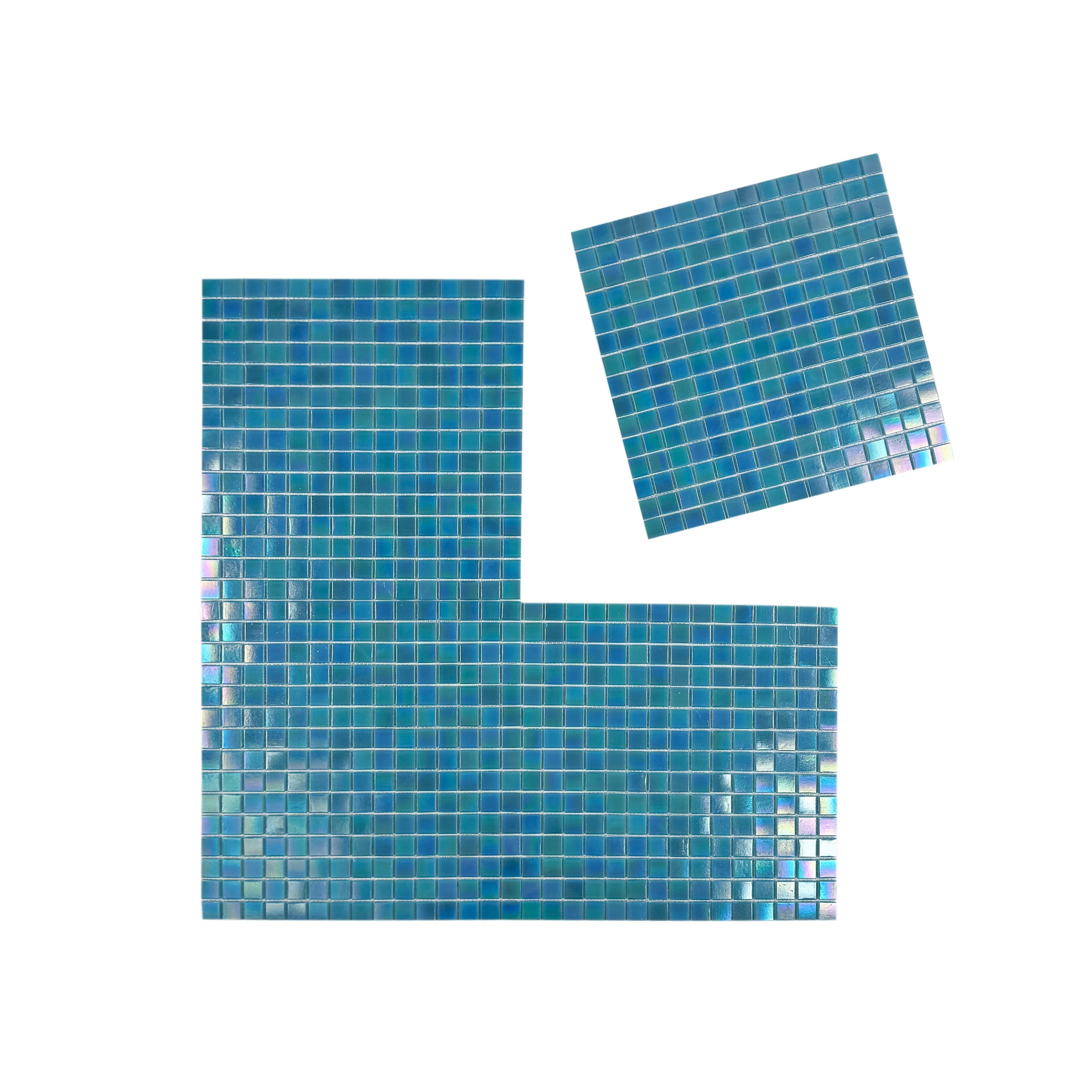 Upgrade your pool with Cerulean Blue Iridescent Hot Melt Glass Mosaic. Durable, UV-resistant, and slip-proof tiles perfect for pools, spas, and water features.