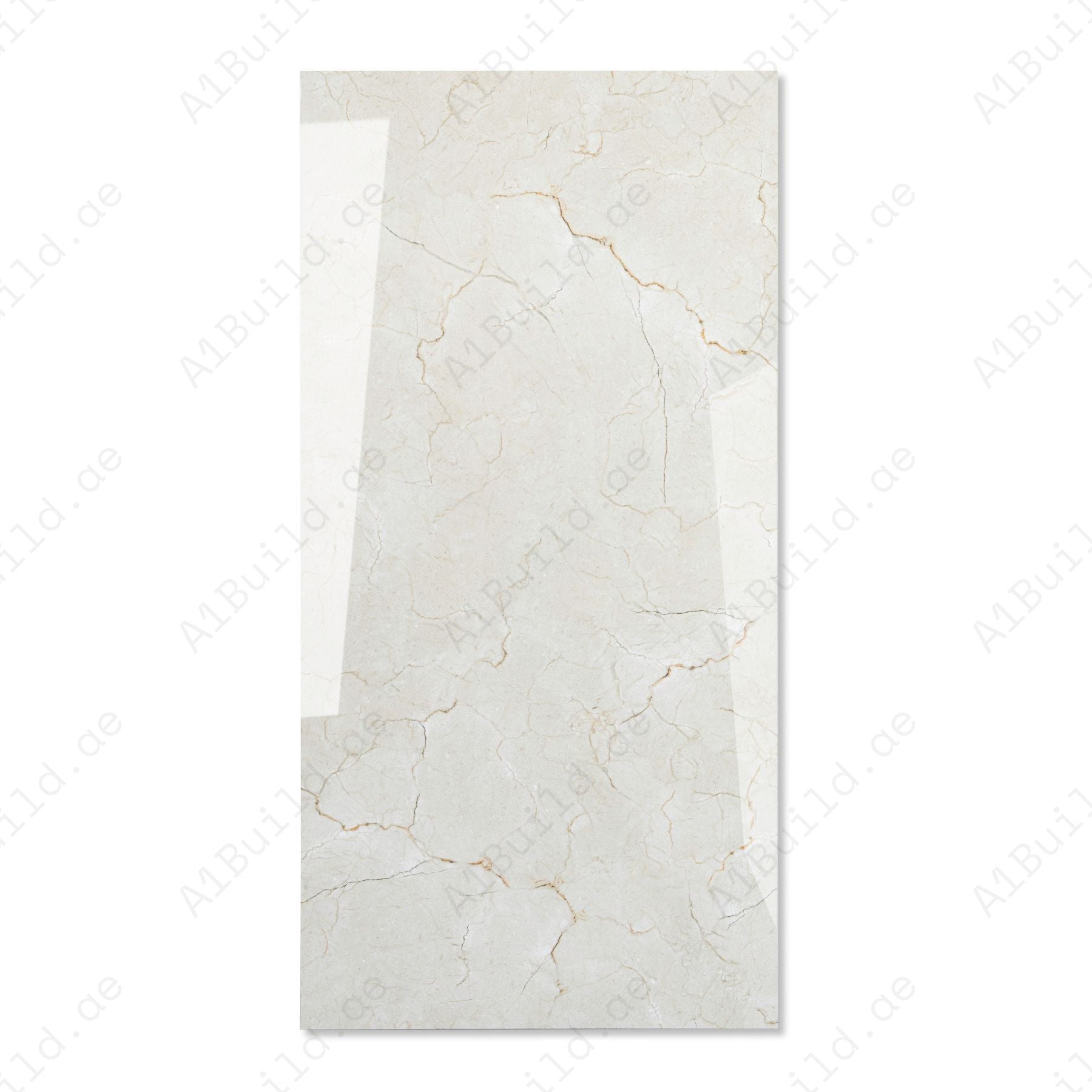 Vanilla Mist glossy marble effect porcelain tile 60x120cm with 9mm thickness features soft creamy tones and elegant shine.