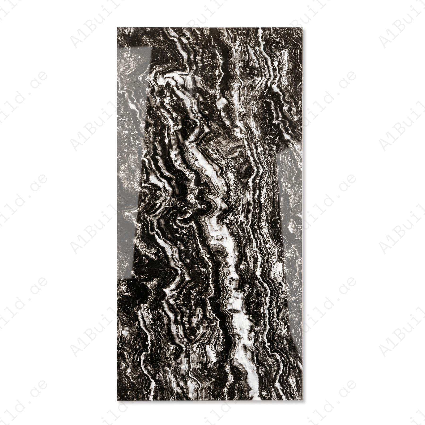 Vercel Black porcelain tile 60x120cm 9mm thickness, black marble look design, durable porcelain tile for modern luxury floors and walls.