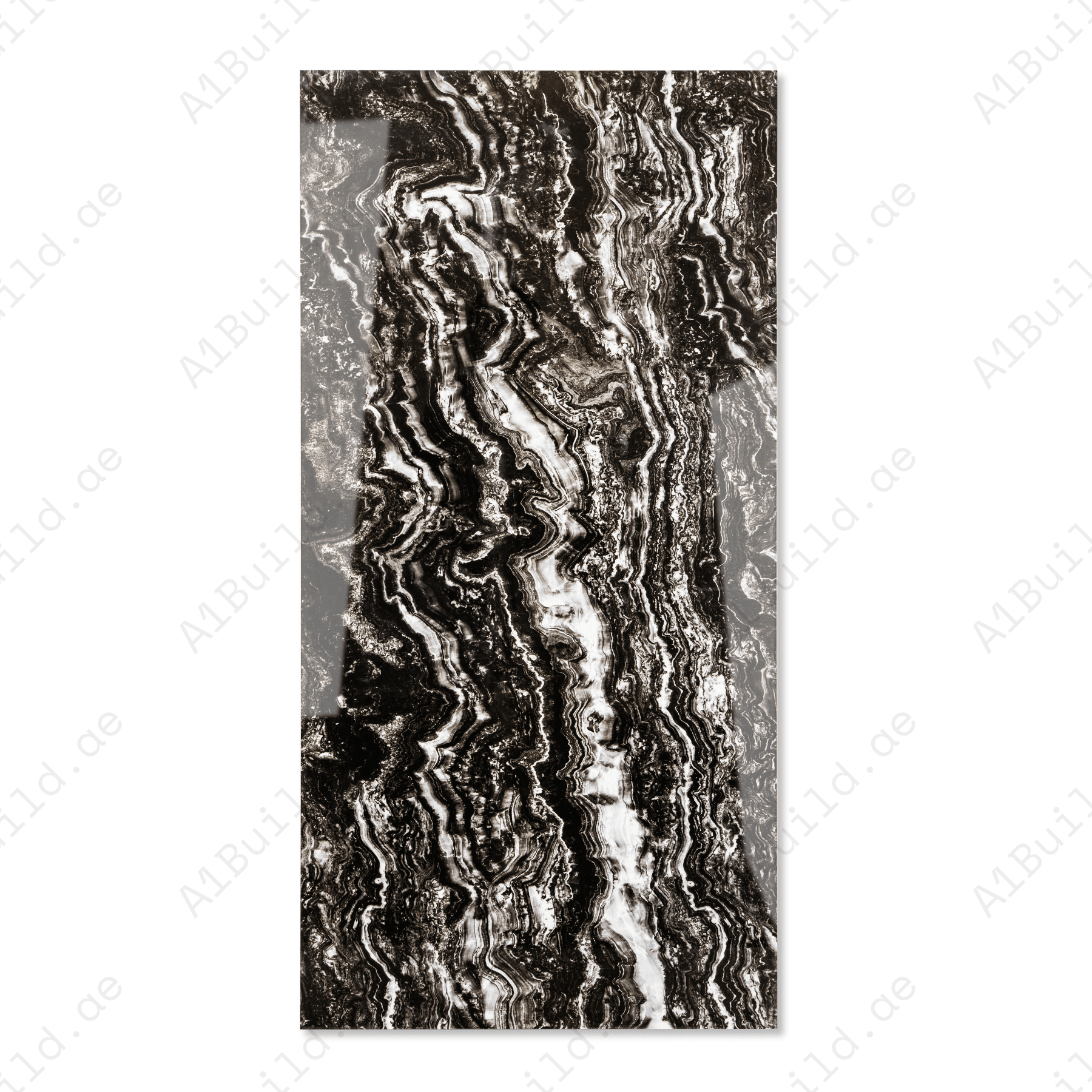 Vercel Black porcelain tile 60x120cm 9mm thickness, black marble look design, durable porcelain tile for modern luxury floors and walls.