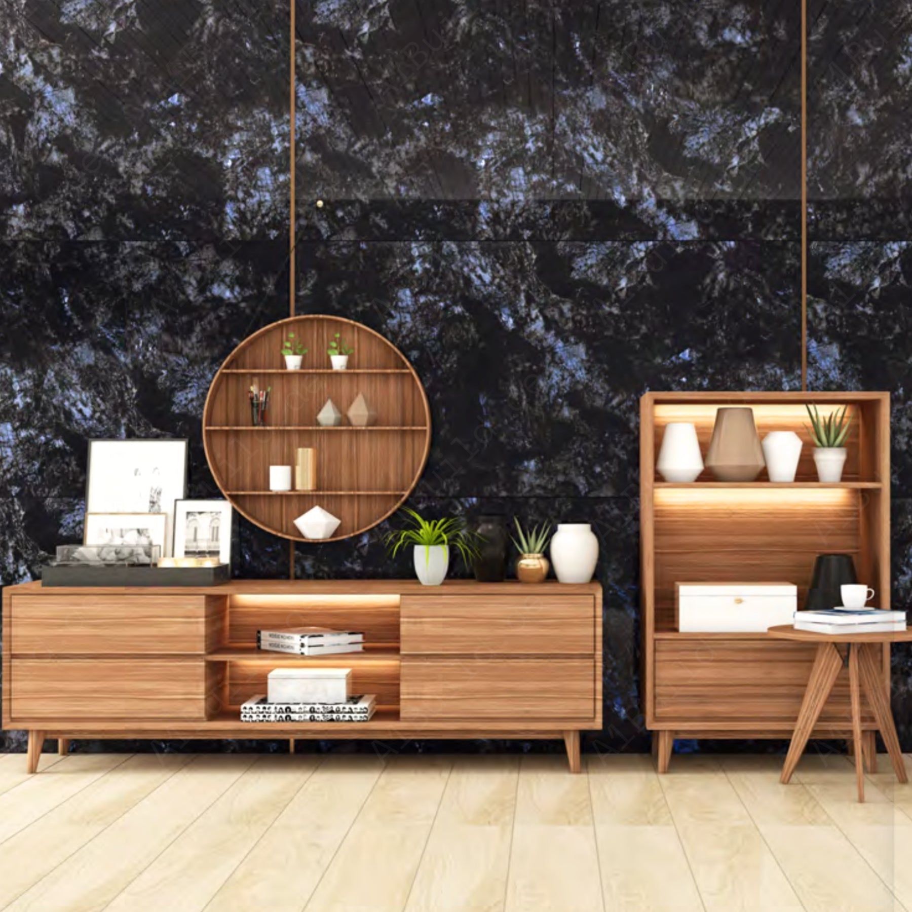 Volga Blue 80x160cm high glossy porcelain tile, 09mm thick with deep blue granite-like patterns. Bold, elegant, and durable for luxury interiors.
