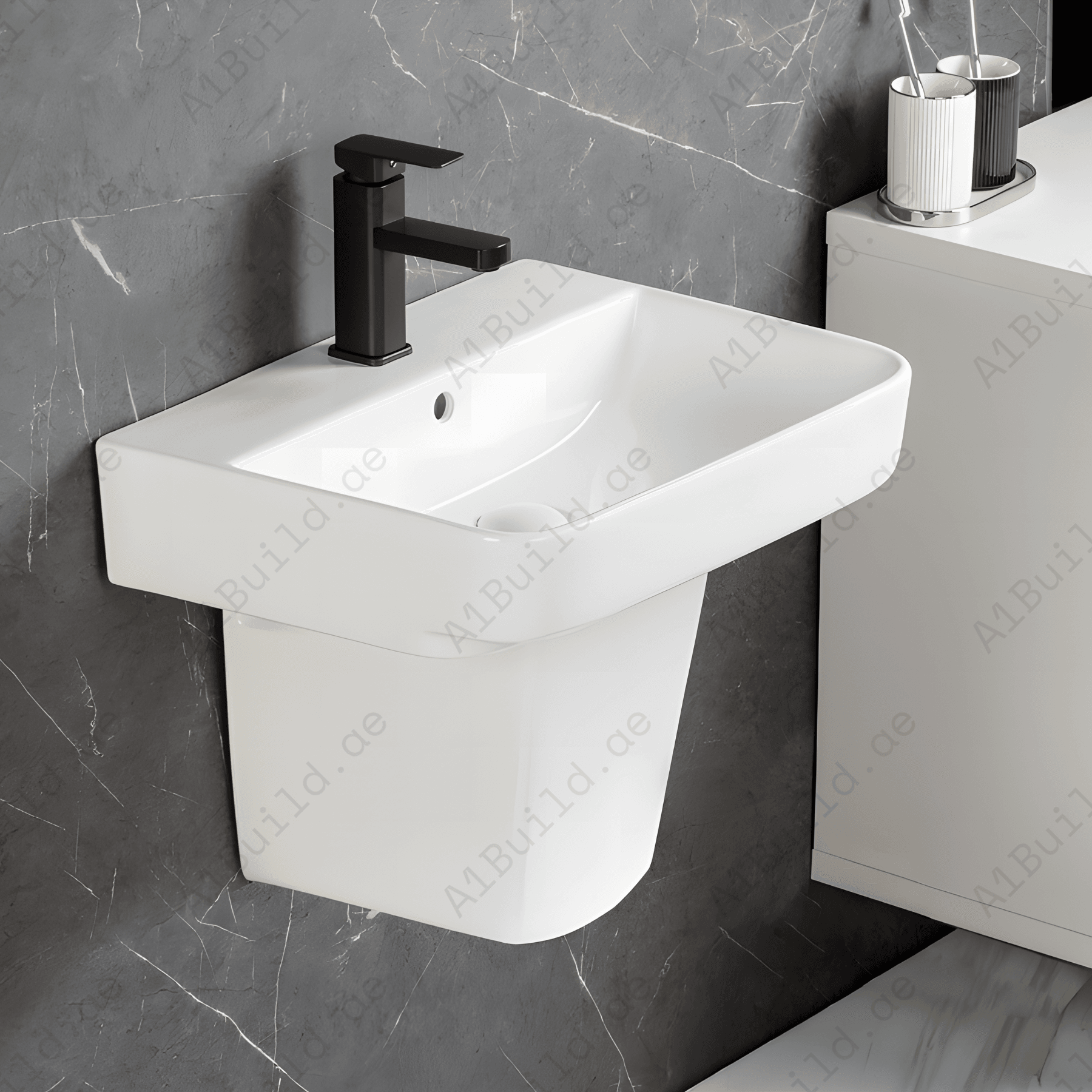 WALCL HUNG WASH BASIN WITH HALF PEDESTAL SIZE:540*450*400 mm
