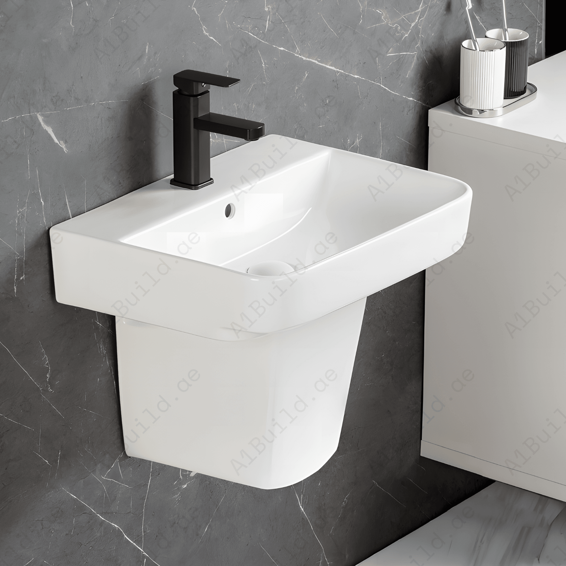 WALCL HUNG WASH BASIN WITH HALF PEDESTAL SIZE:540*450*400 mm