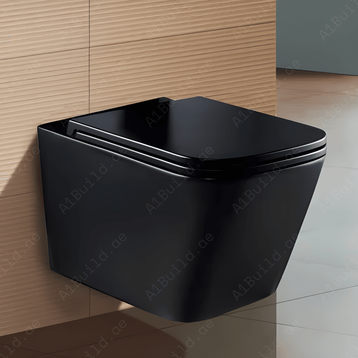 WALL HUNG W.C, SIZE: 510*345*340MM, MATT BLACK. STEINHEIM –UP SLIM: DUROPLAST SOFT- CLOSING SEAT AND COVER, MATT BLACK.
