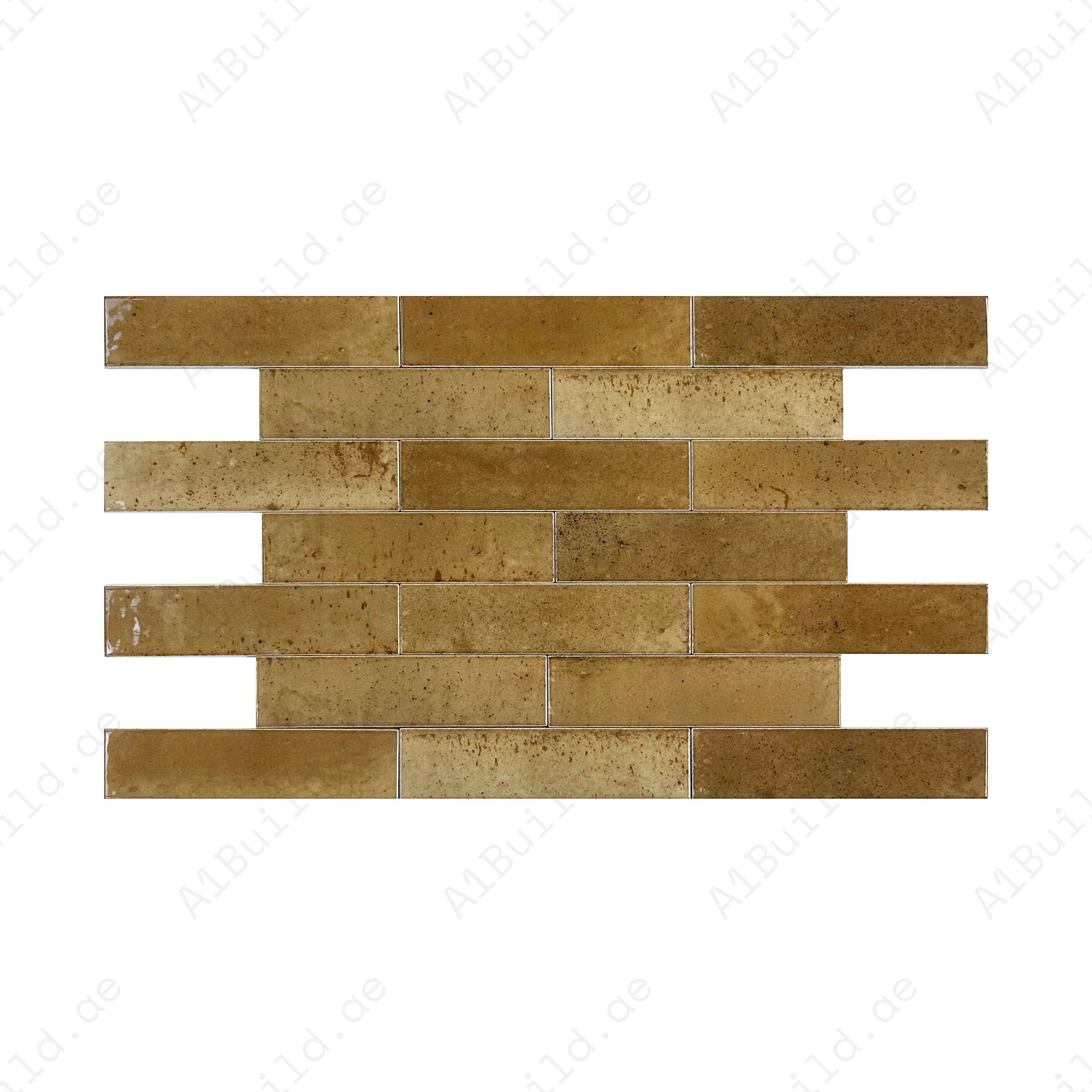 Warm Brown glossy porcelain artisanal tile from Elegant Contrast Series. Durable, waterproof & stylish, ideal for kitchen backsplash, bathroom & walls.