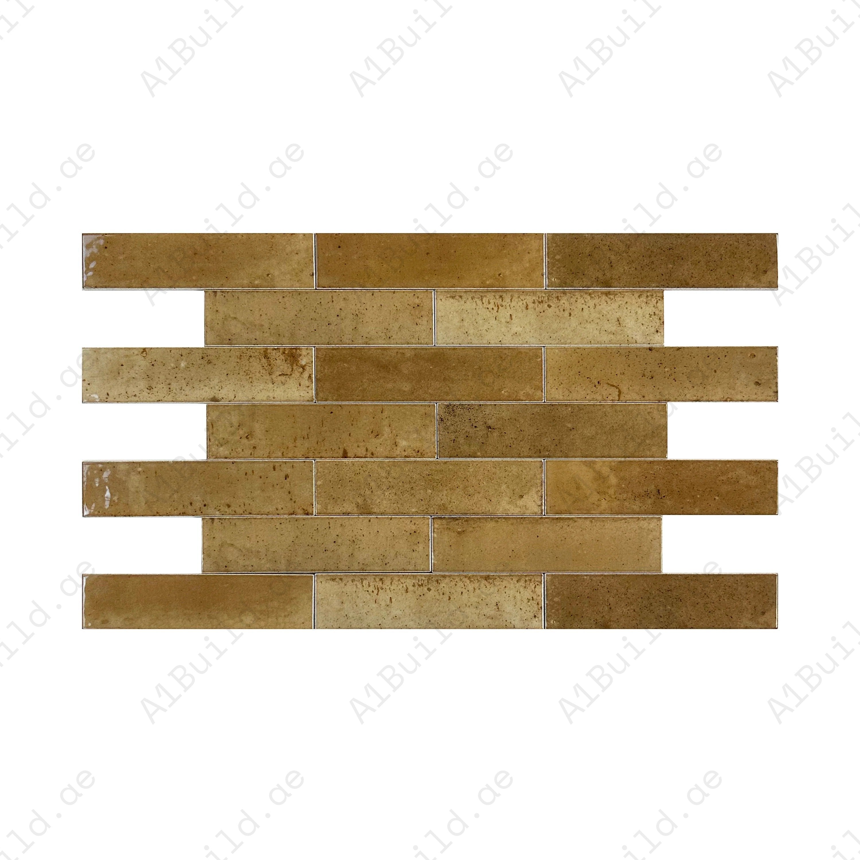 Warm Brown glossy porcelain artisanal tile from Elegant Contrast Series. Durable, waterproof & stylish, ideal for kitchen backsplash, bathroom & walls.