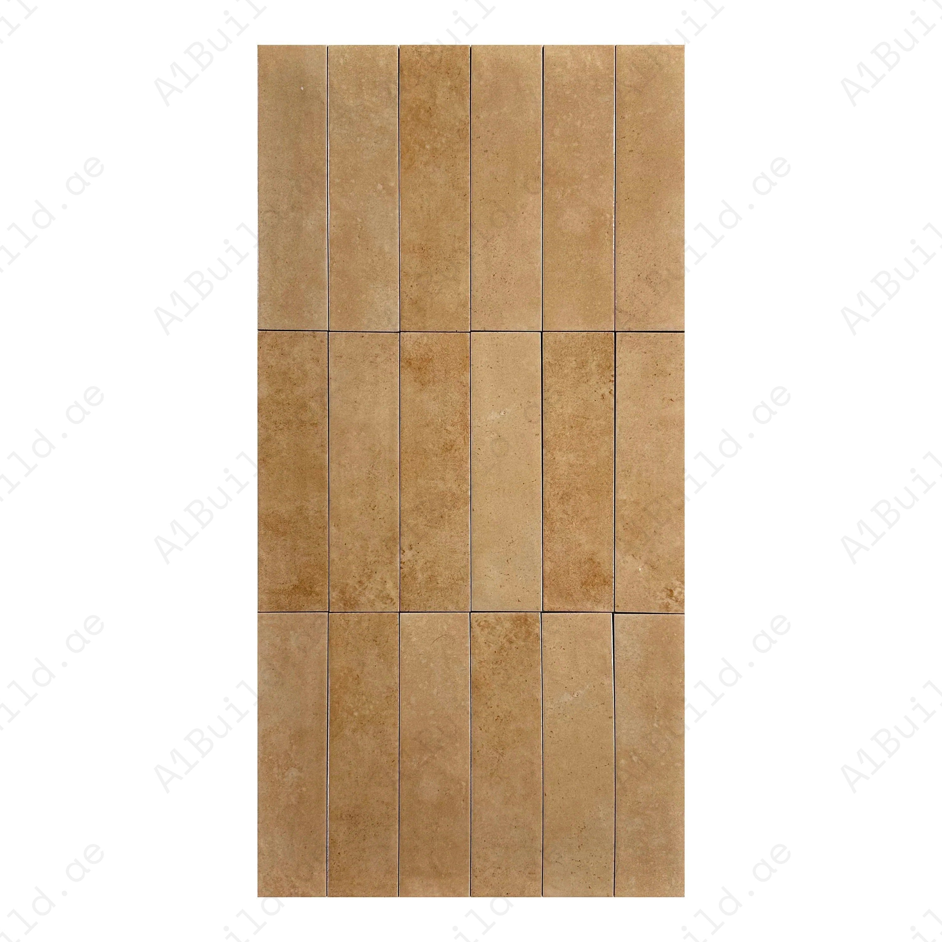 Wheat Glossy Porcelain Artisanal Tile with earthy gradients & sleek finish. Durable, waterproof & versatile—perfect for kitchens, bathrooms & wall designs.